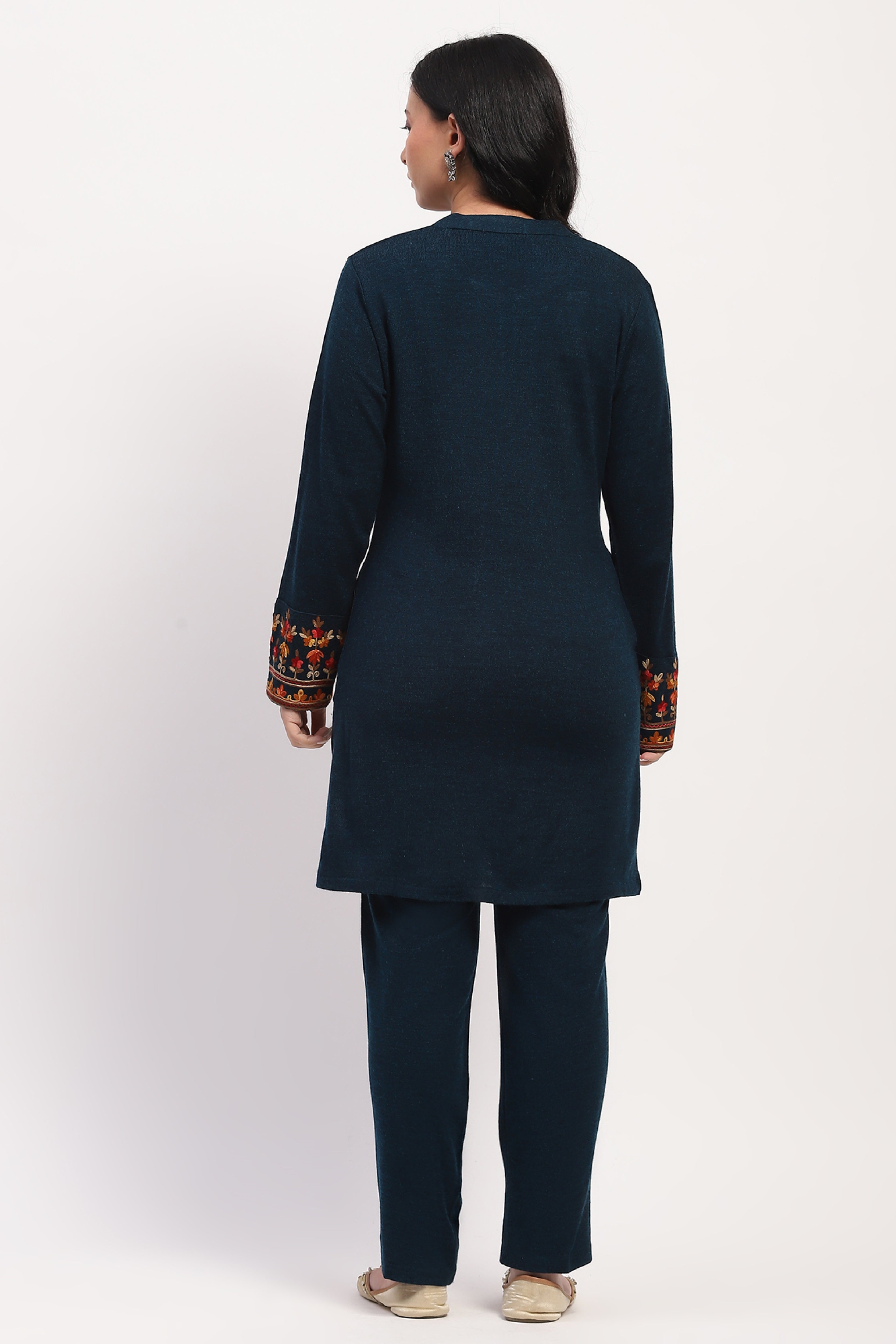 Teal Embroidered Winter Ethnic Set