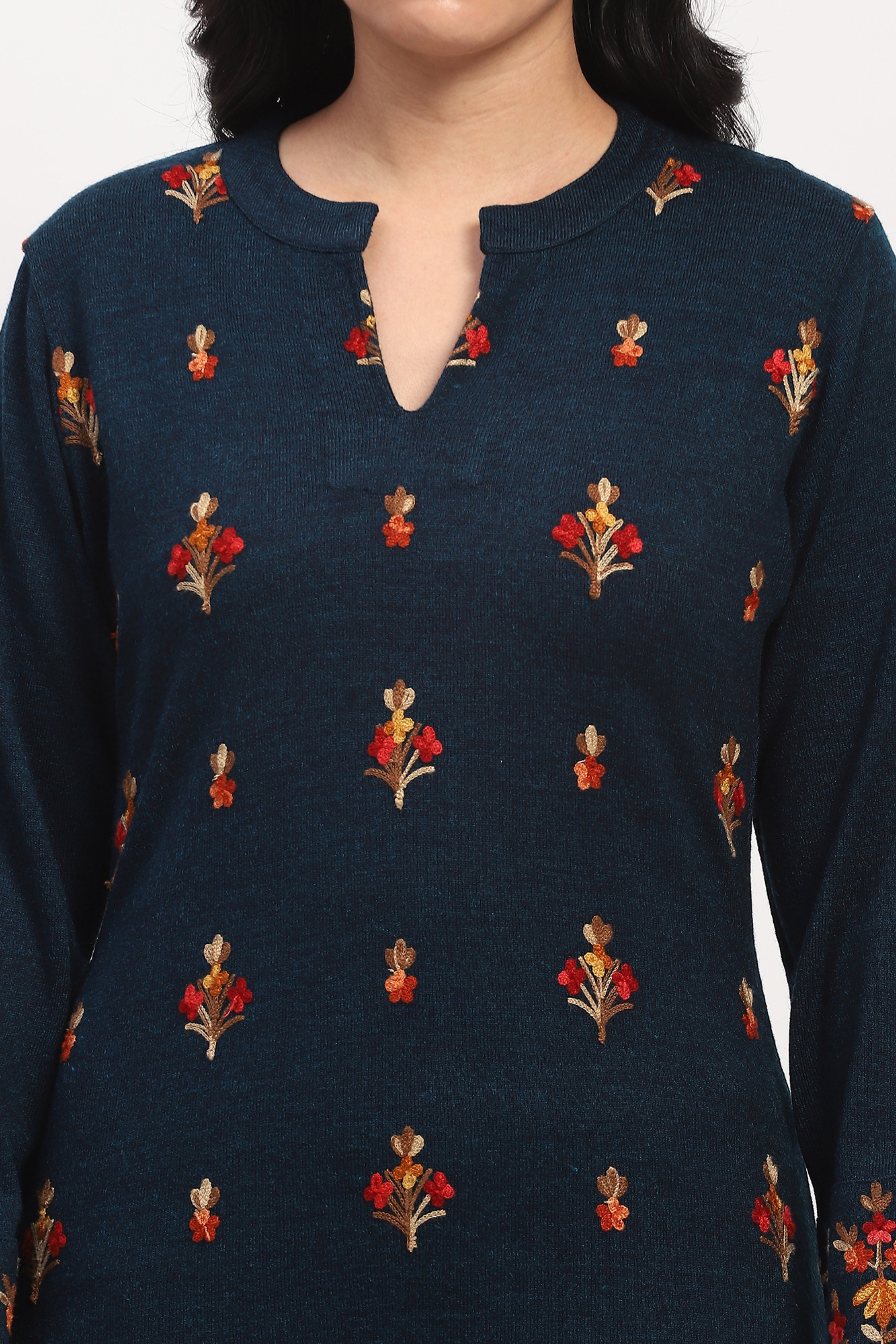 Teal Embroidered Winter Ethnic Set