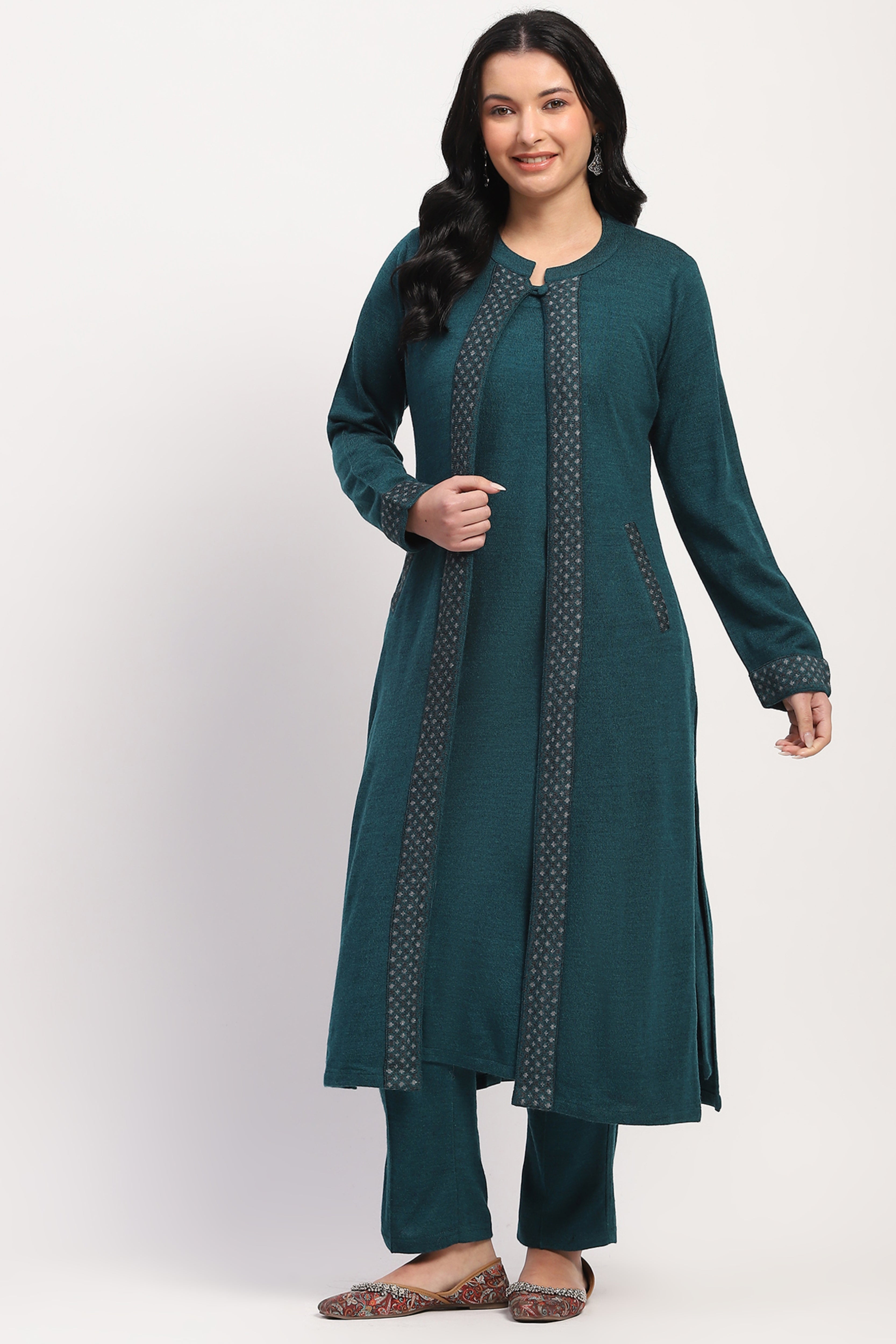 Sea Green Winter Ethnic 3-Piece Set
