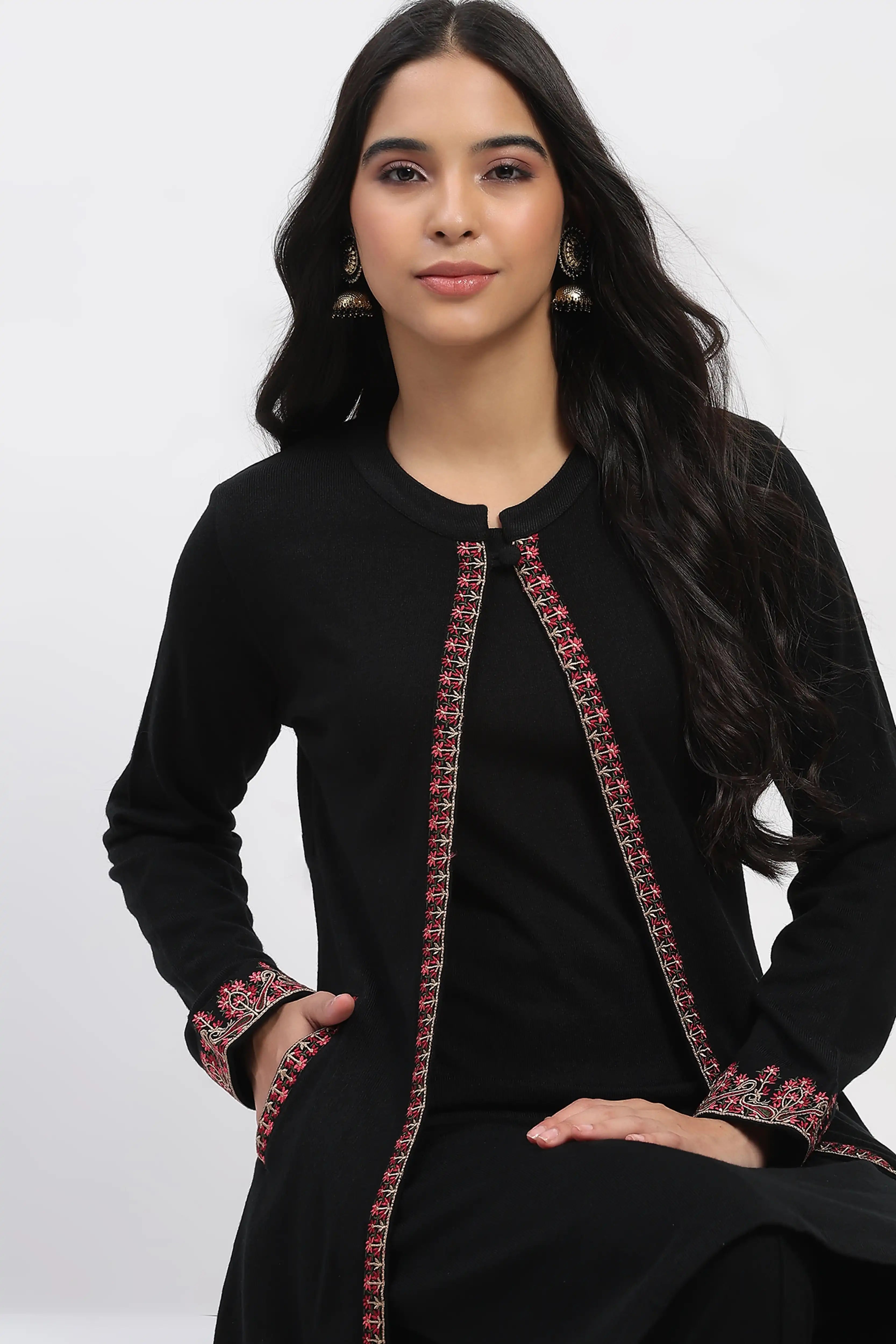 Black Embroidered Three-Piece Winter Set