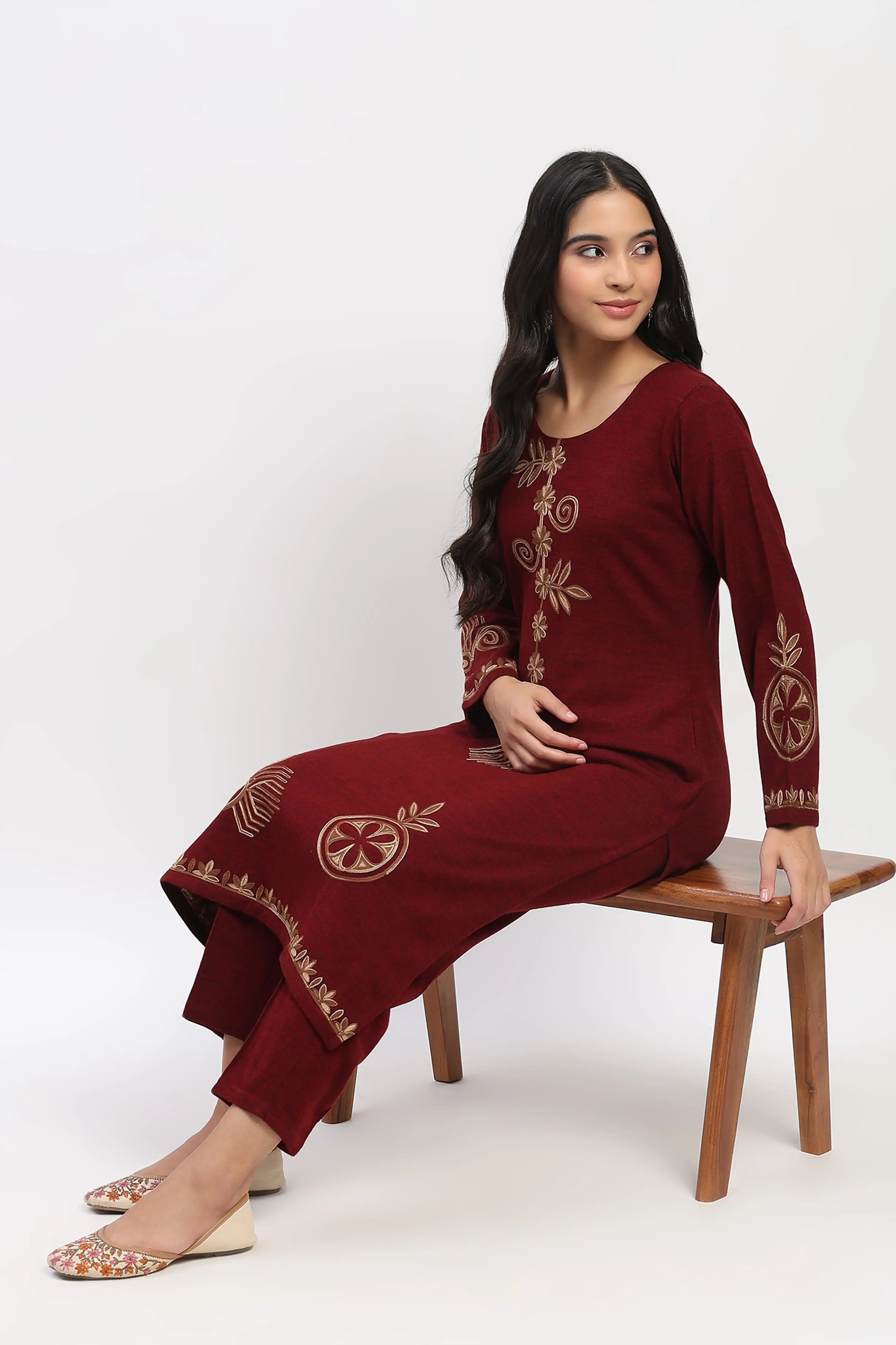 Dark Maroon Acrylic Winter Pants