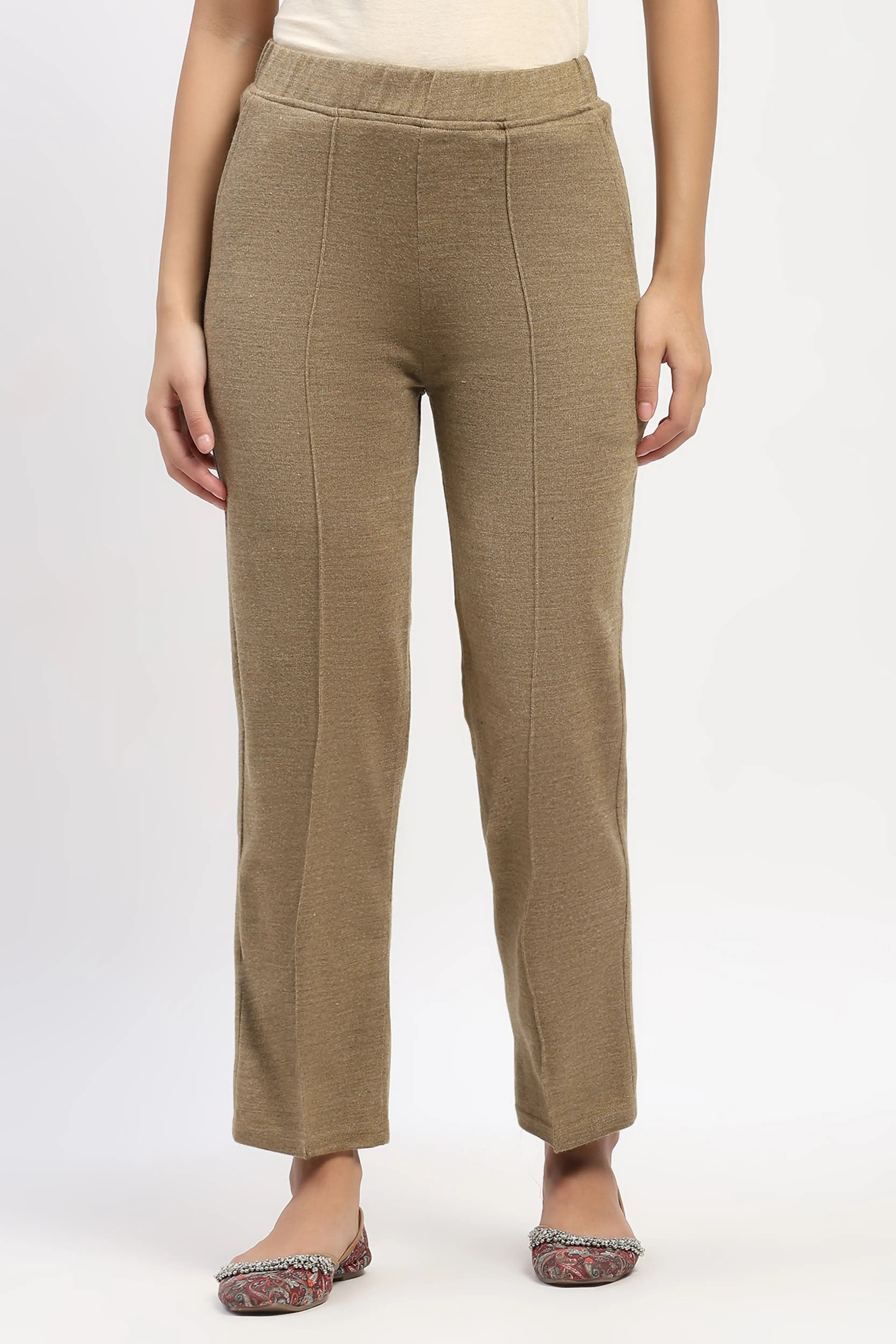 Beige Acrylic Winter Pants