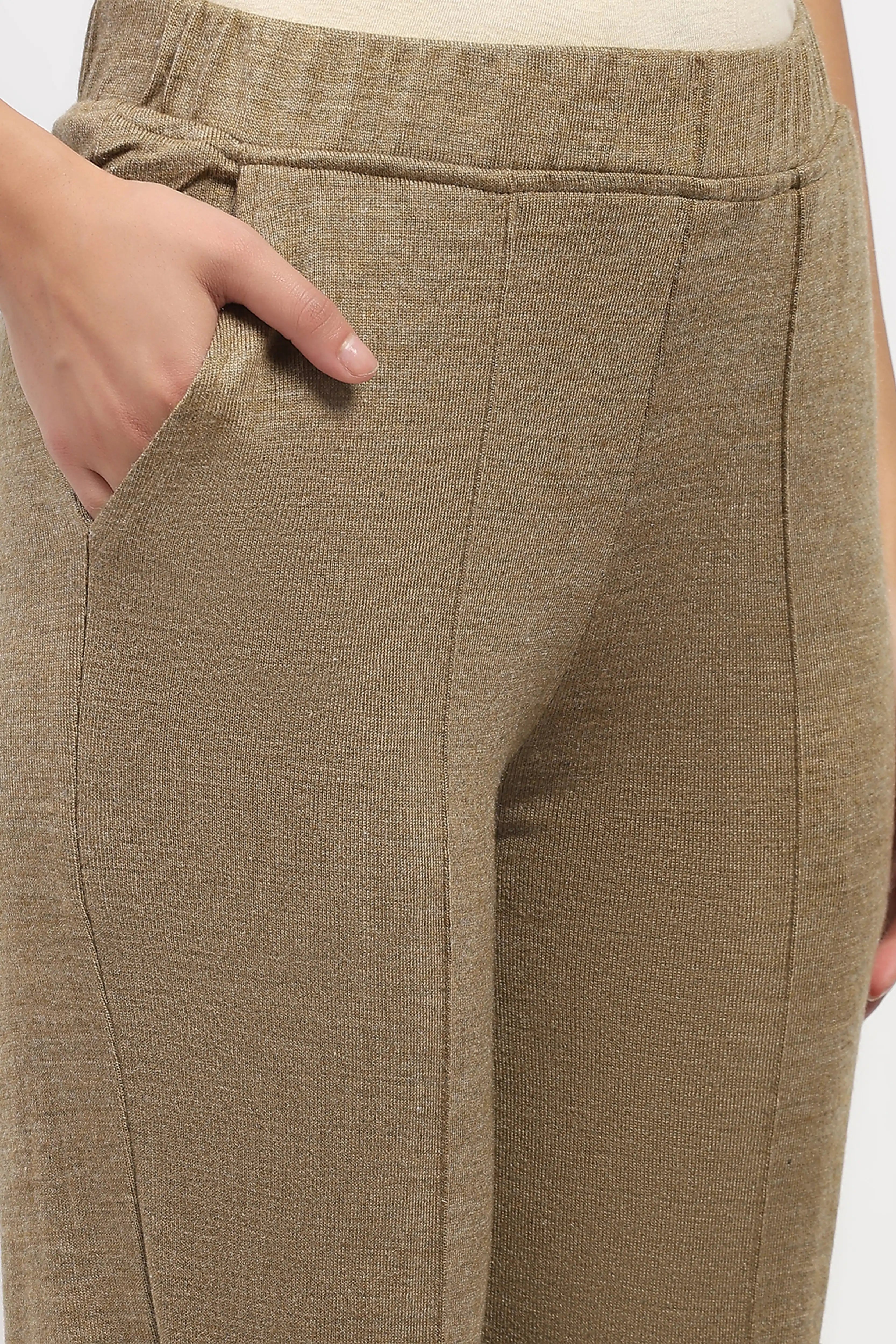 Beige Acrylic Winter Pants