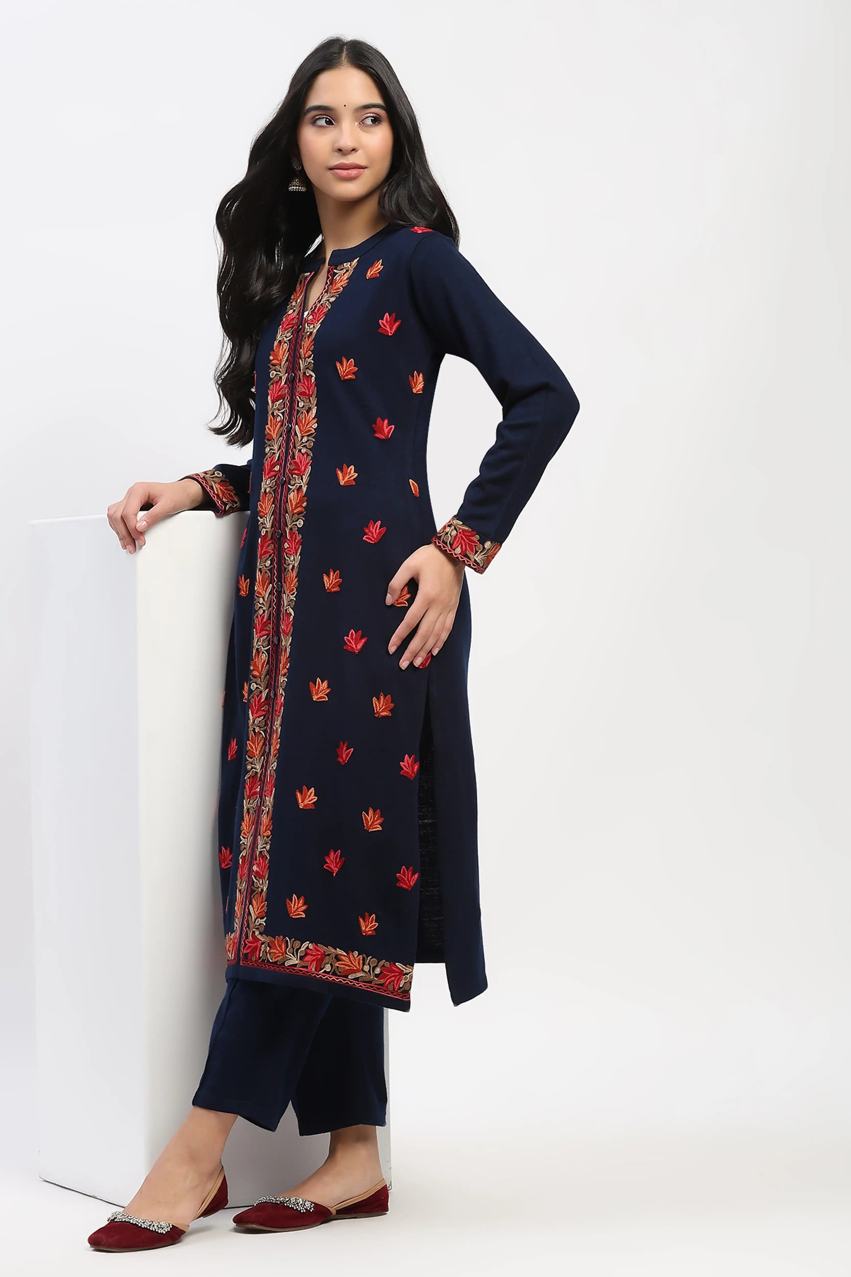 Navy Blue Acrylic Winter Pants