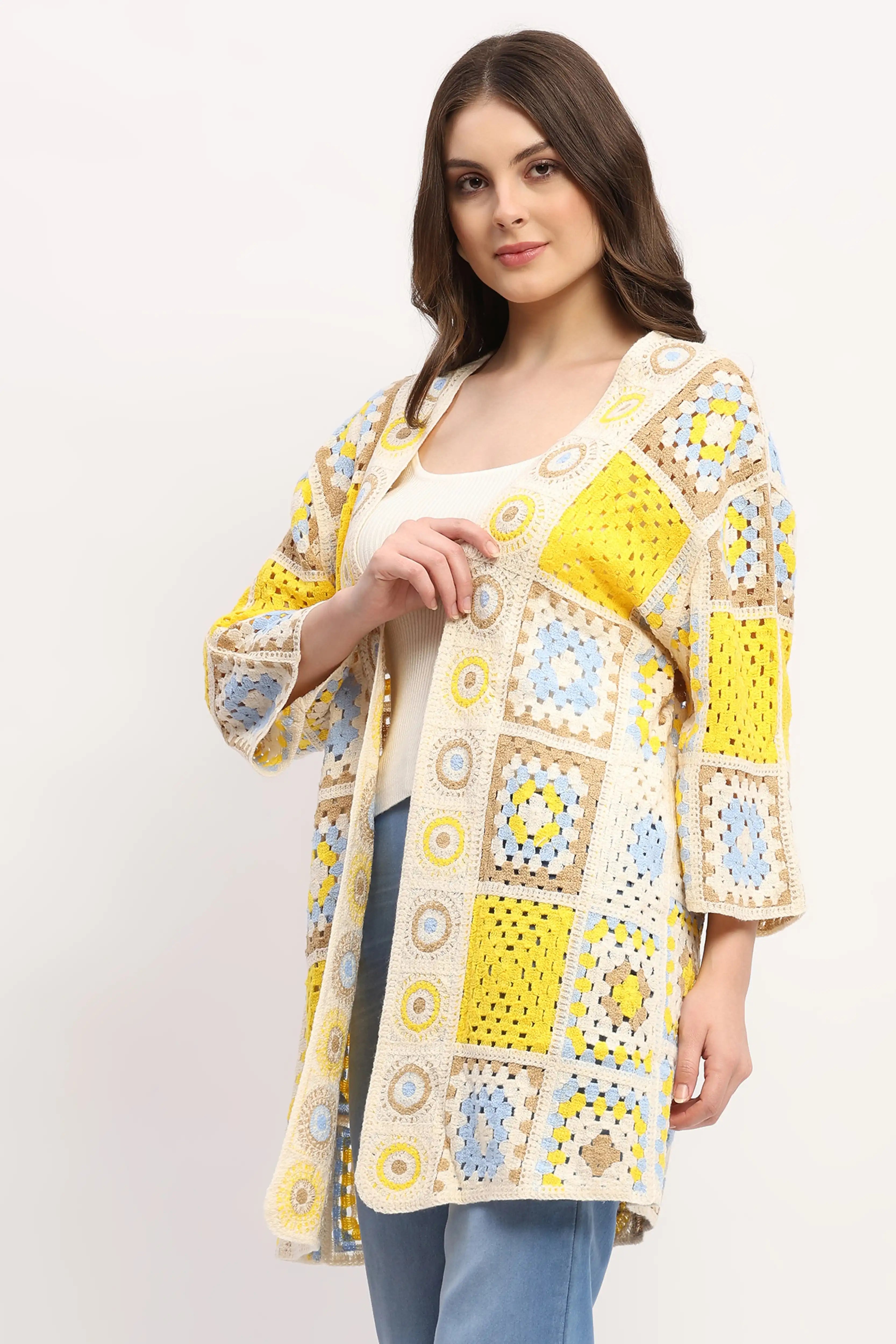 Multicolor Crochet Long Shrug