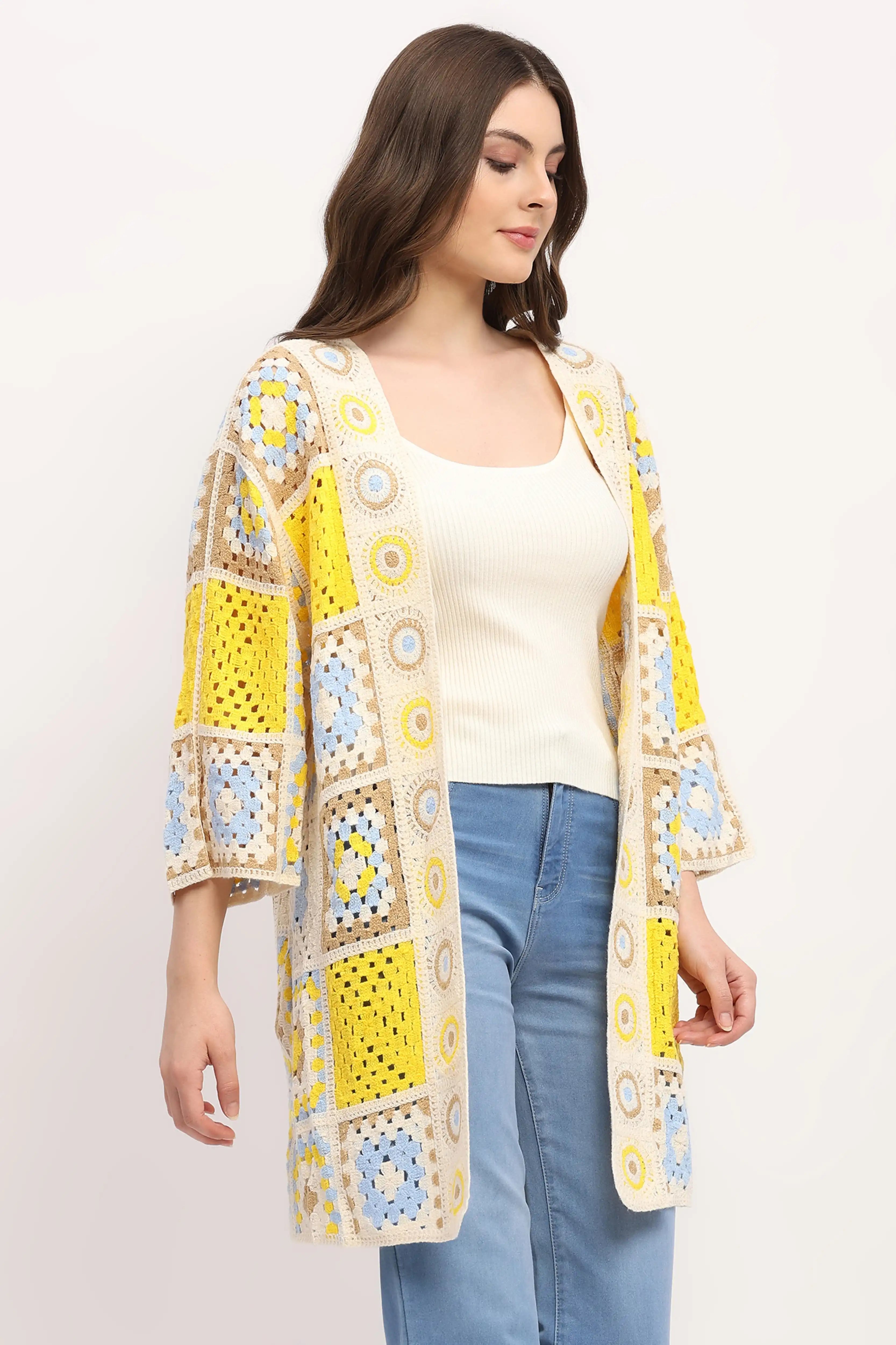 Multicolor Crochet Long Shrug