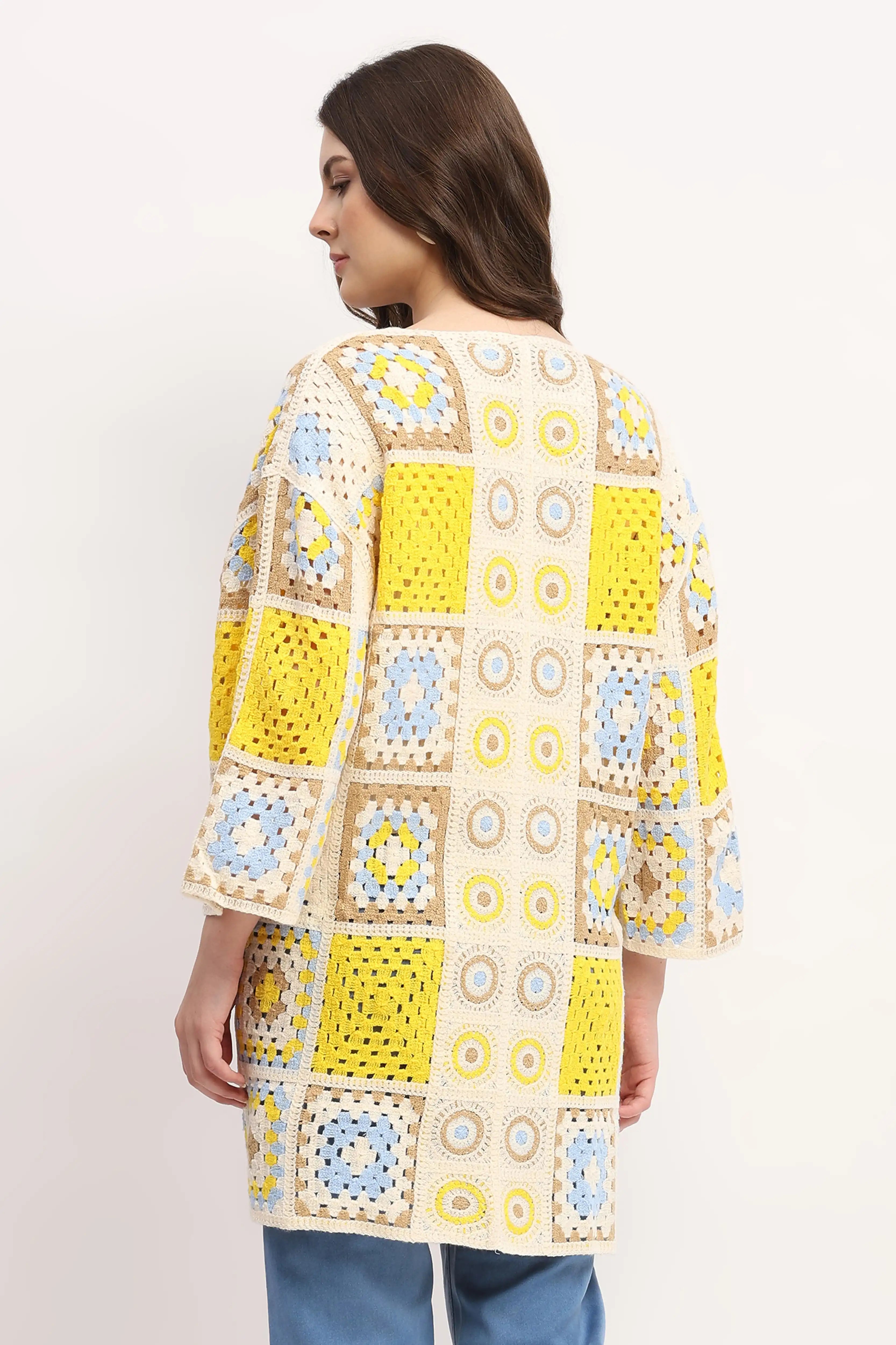 Multicolor Crochet Long Shrug