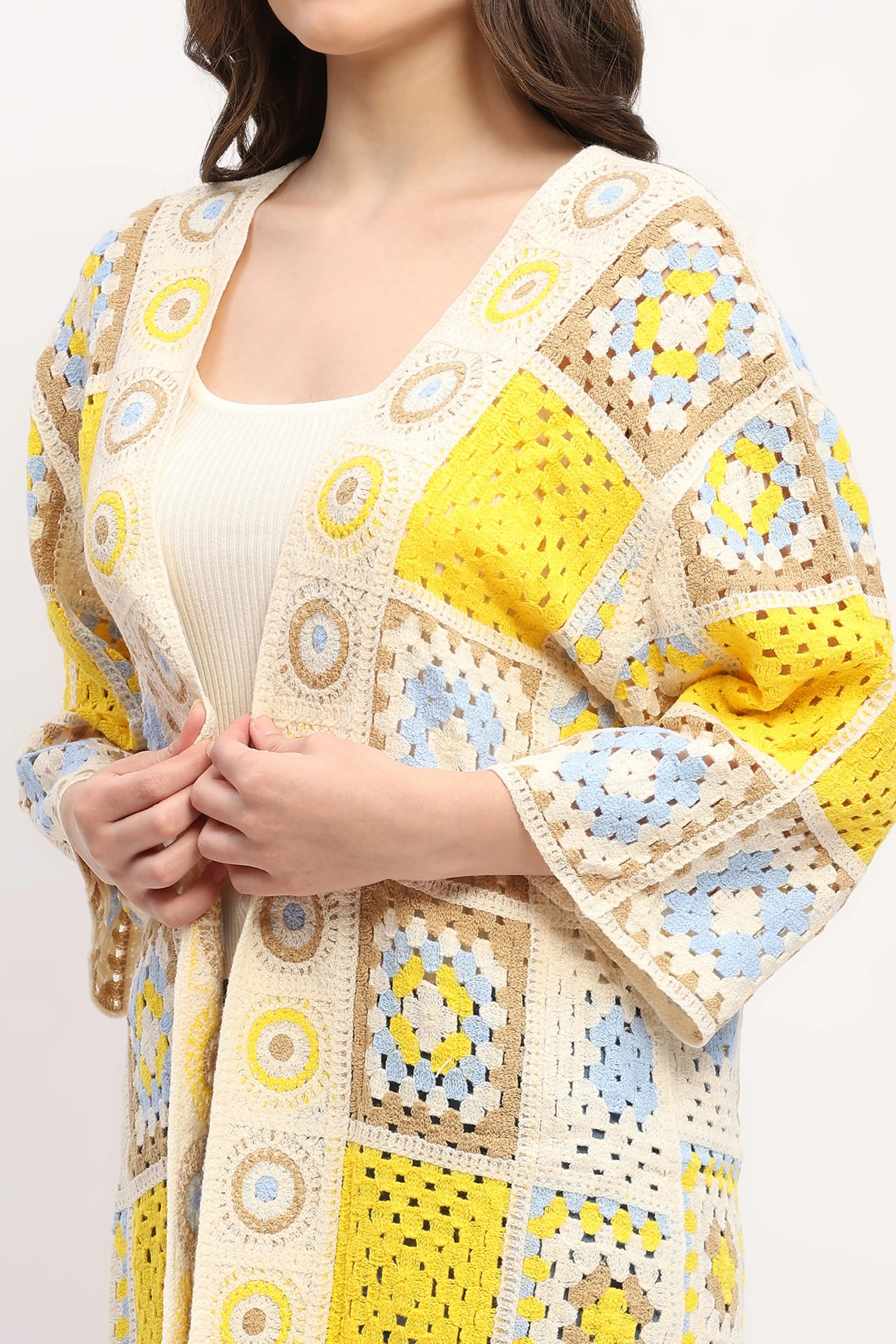 Multicolor Crochet Long Shrug