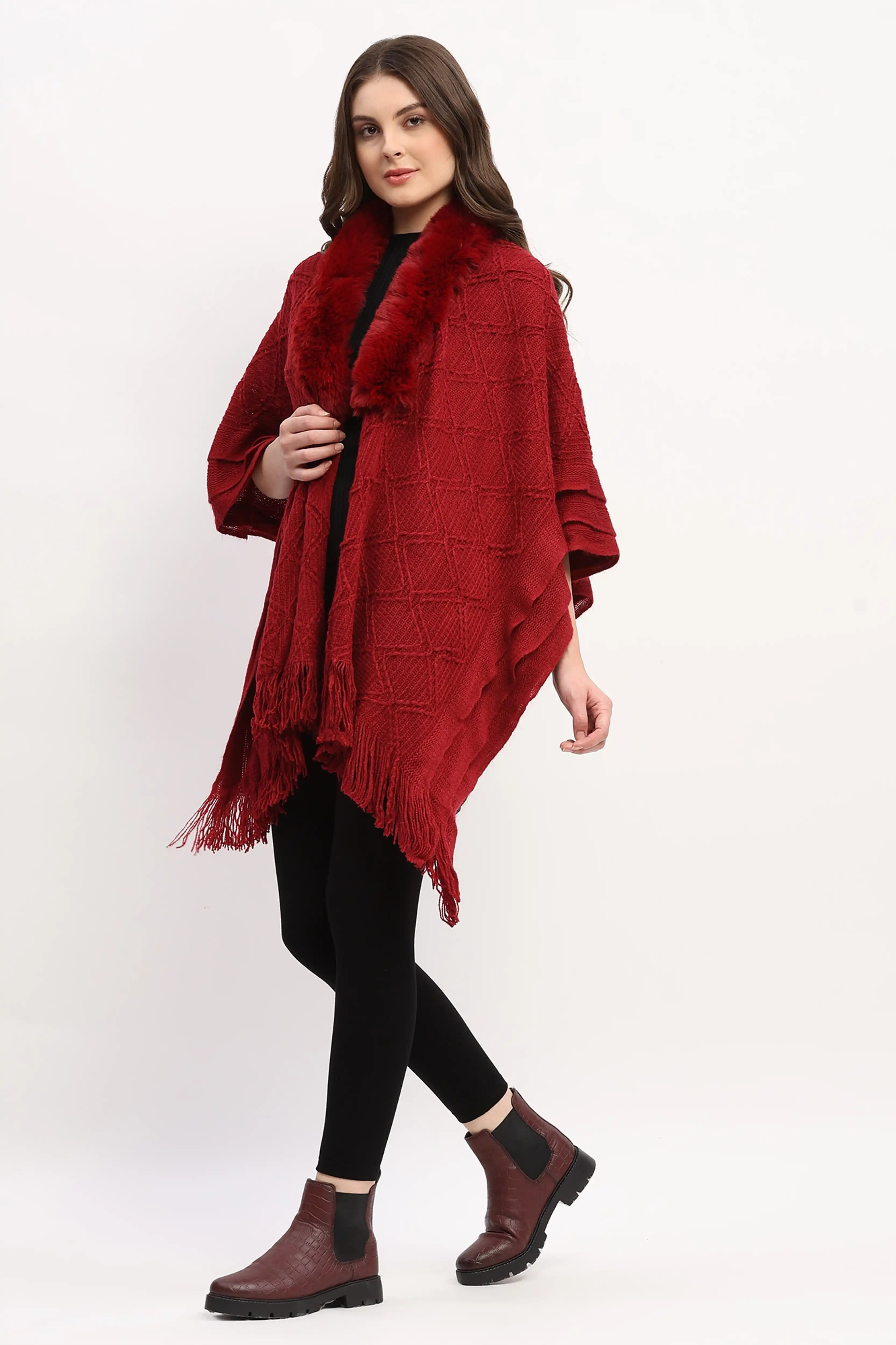 Maroon Woven Winter Cape