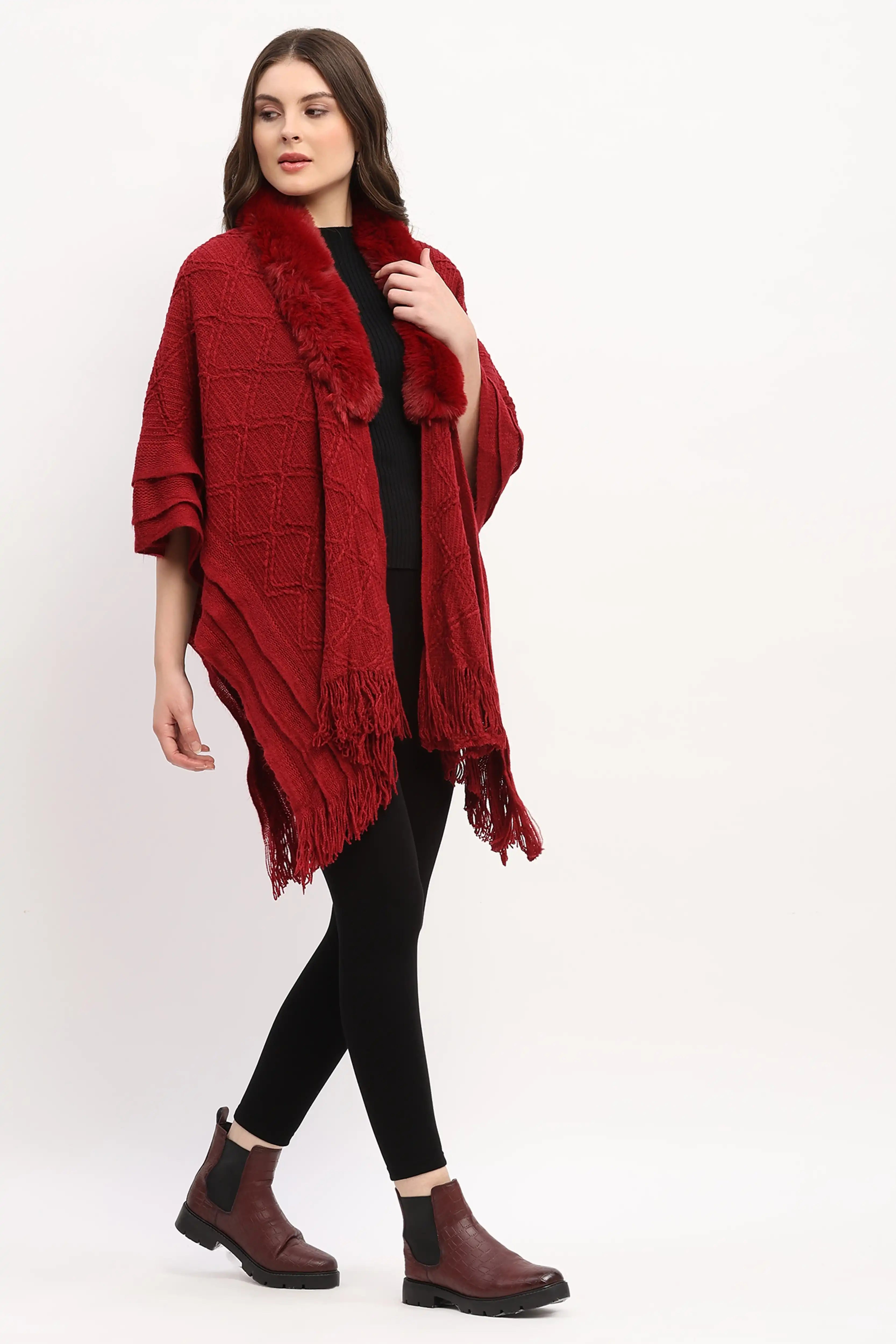 Maroon Woven Winter Cape