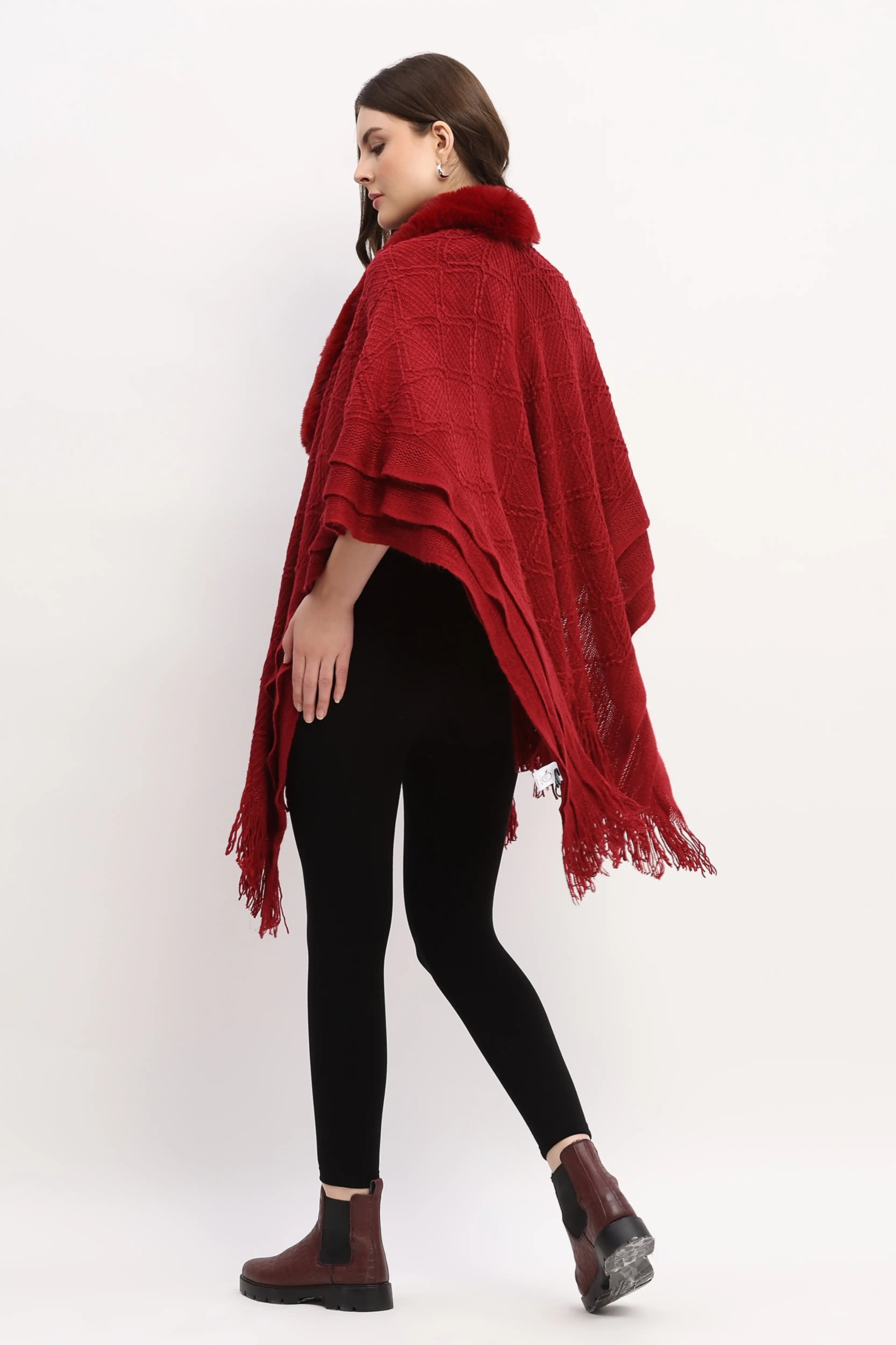 Maroon Woven Winter Cape