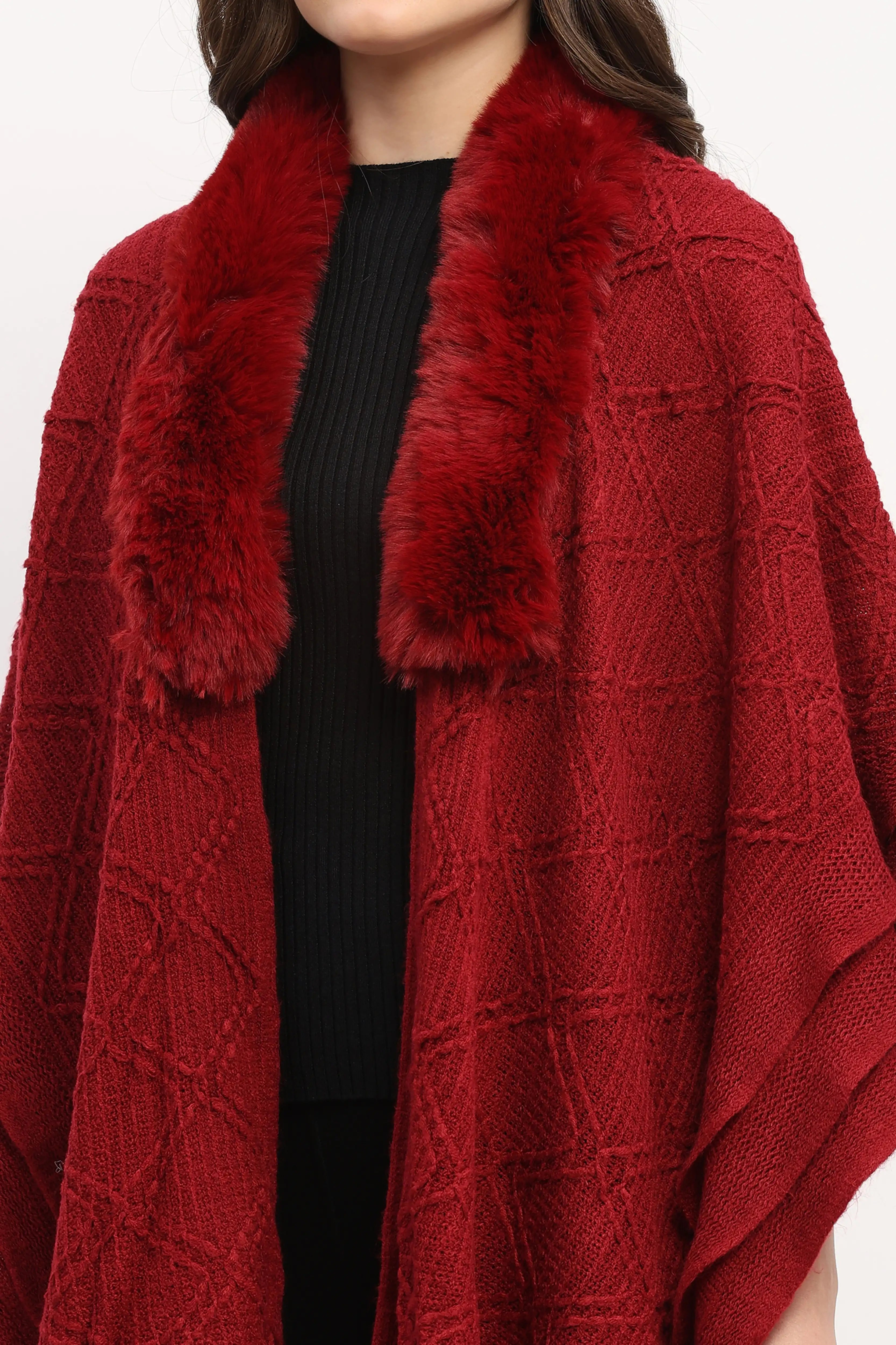 Maroon Woven Winter Cape