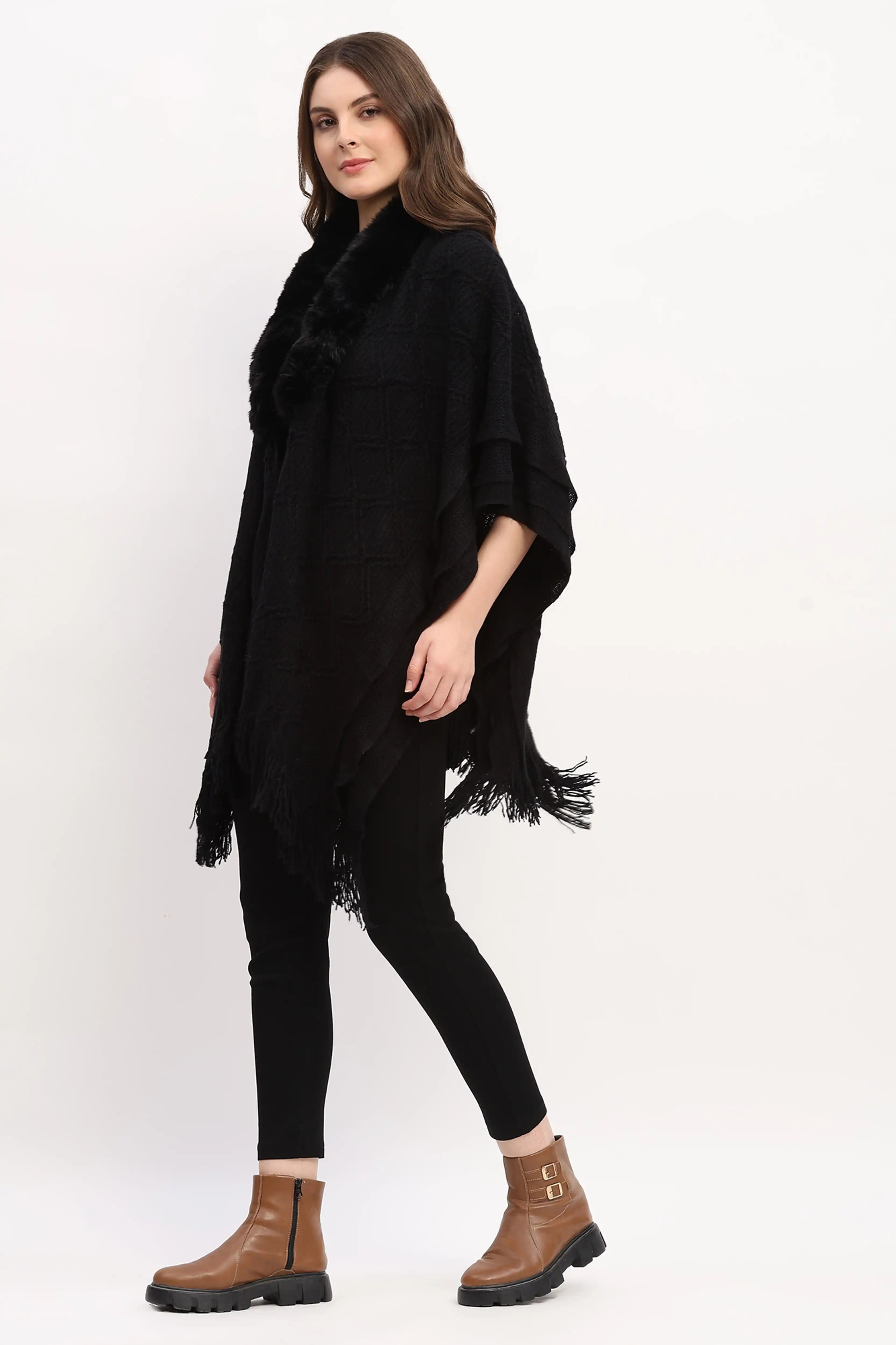 Black Woven Winter Cape