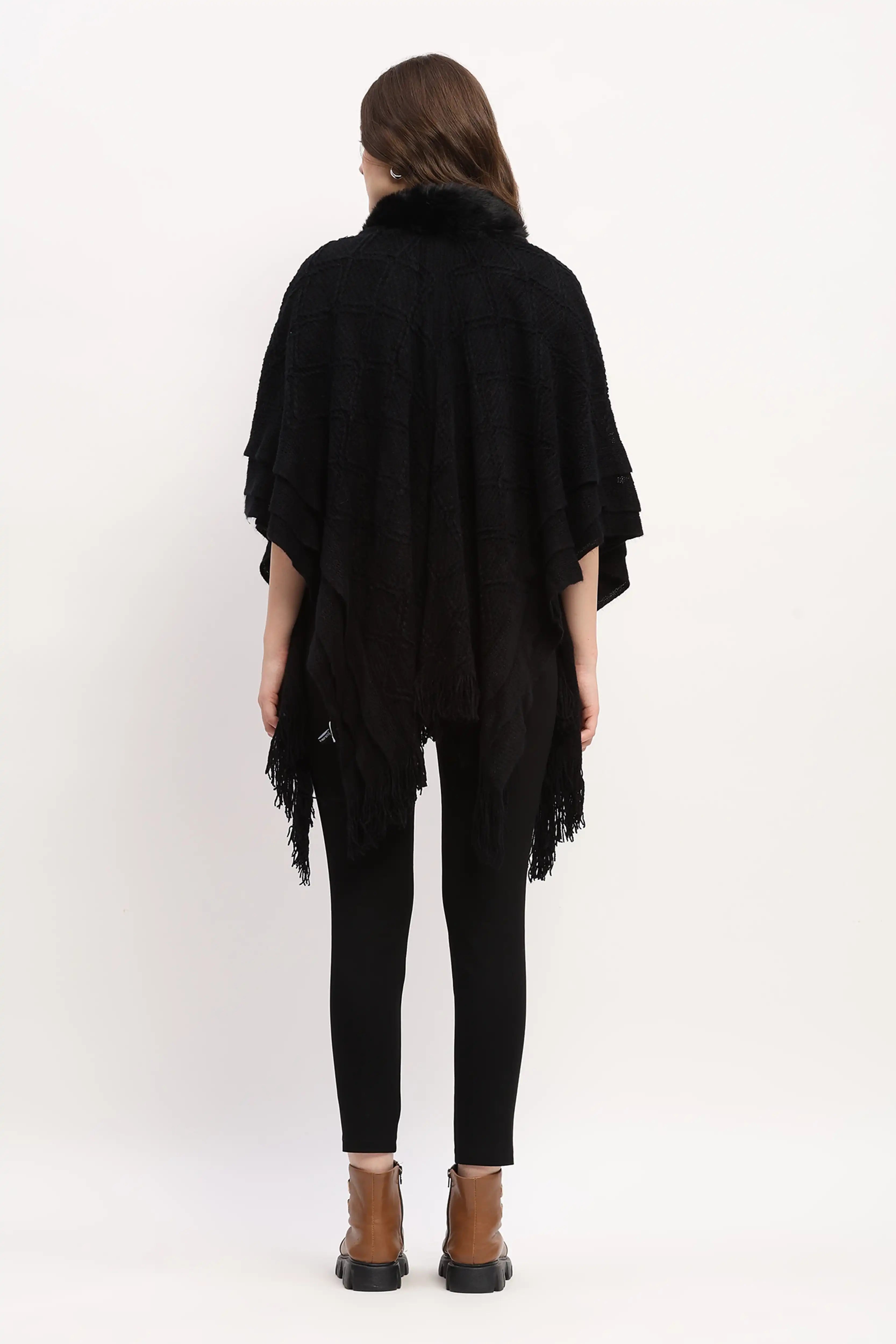 Black Woven Winter Cape