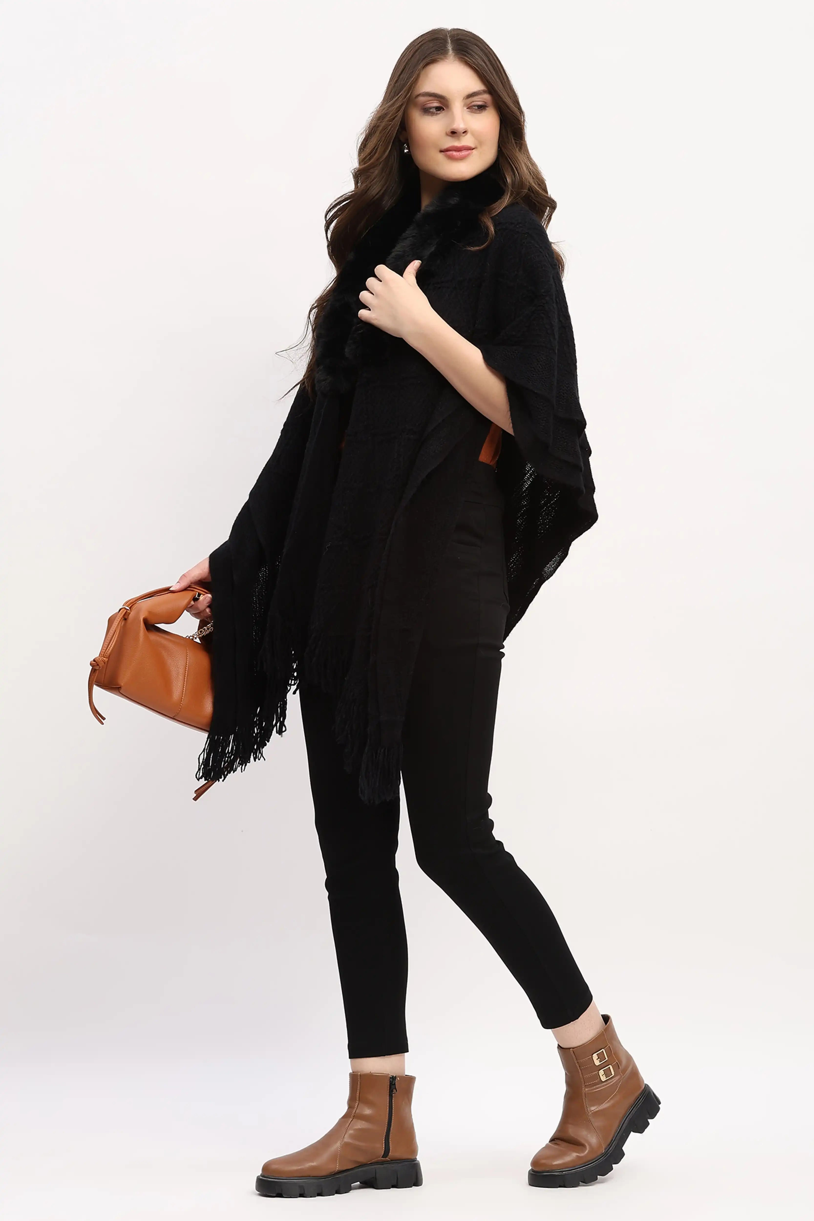 Black Woven Winter Cape
