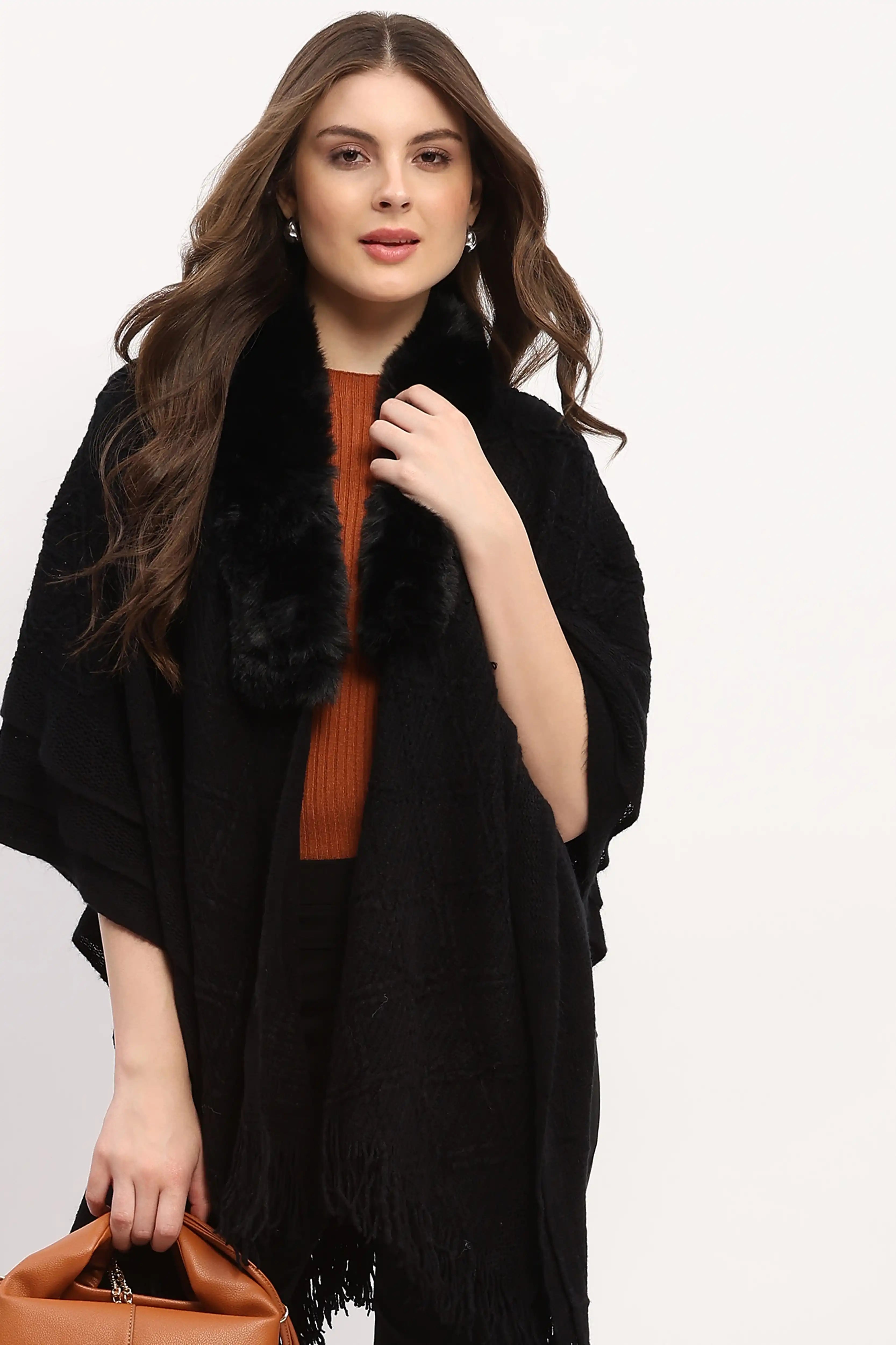 Black Woven Winter Cape