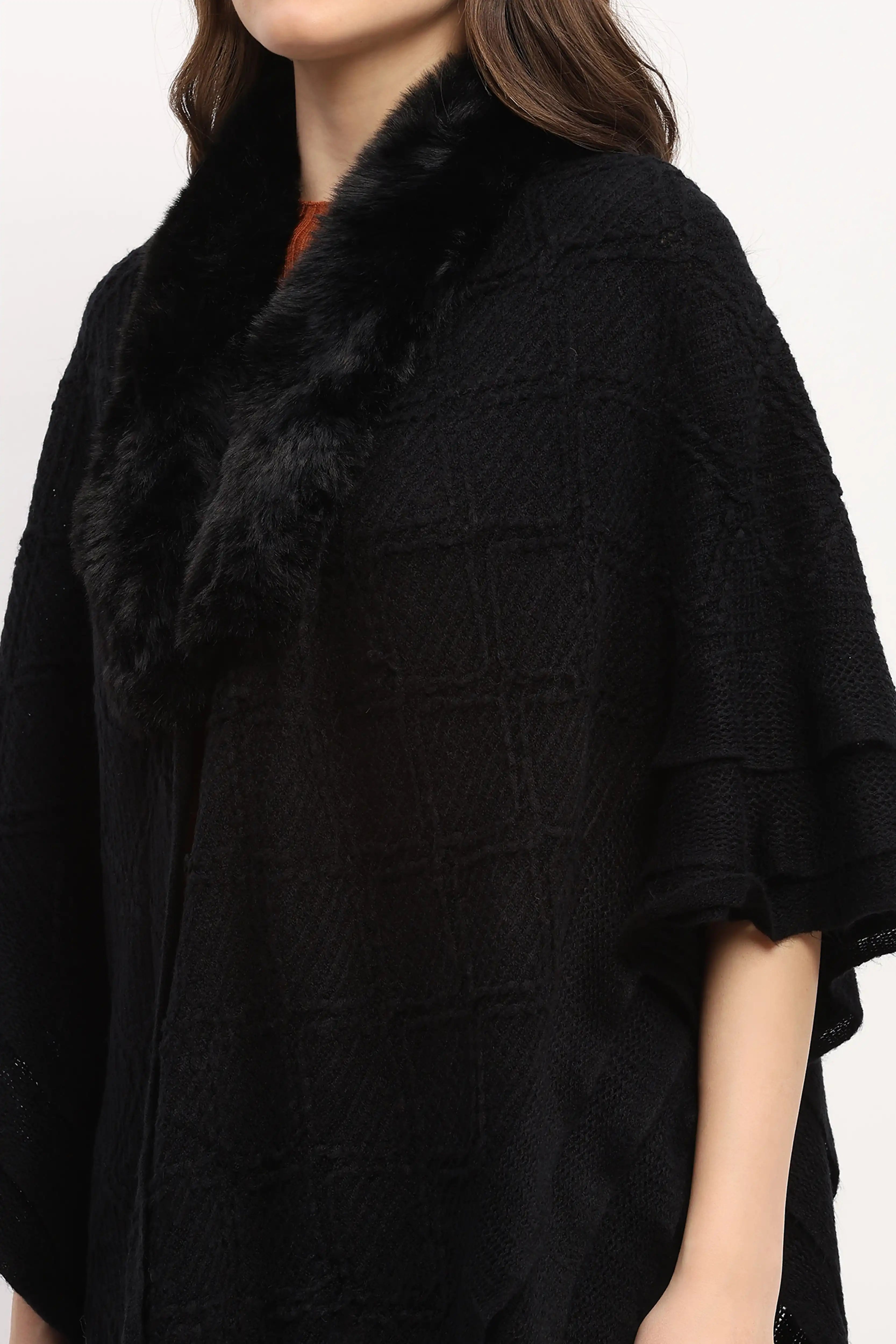 Black Woven Winter Cape