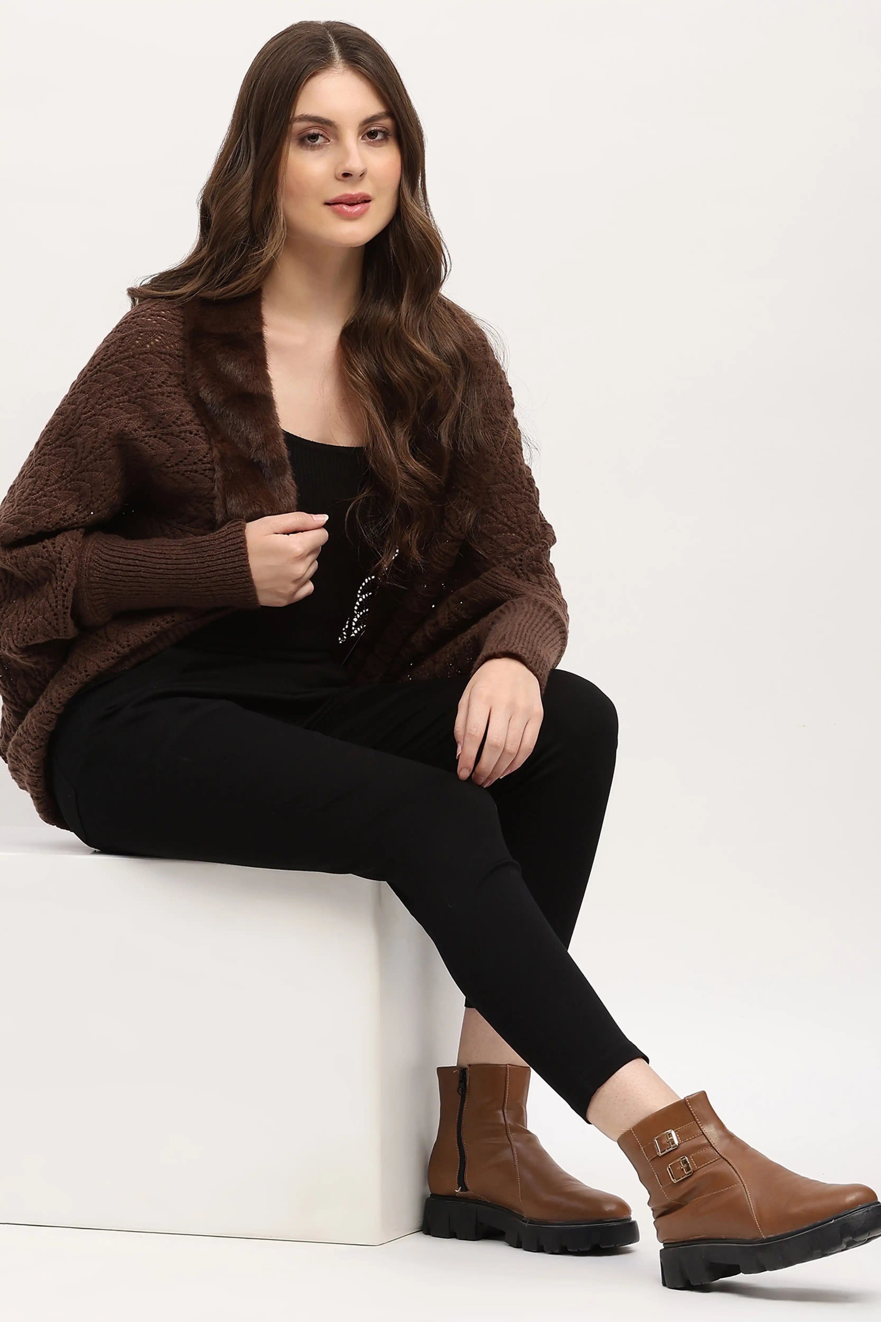 Brown Crochet Woven Winter