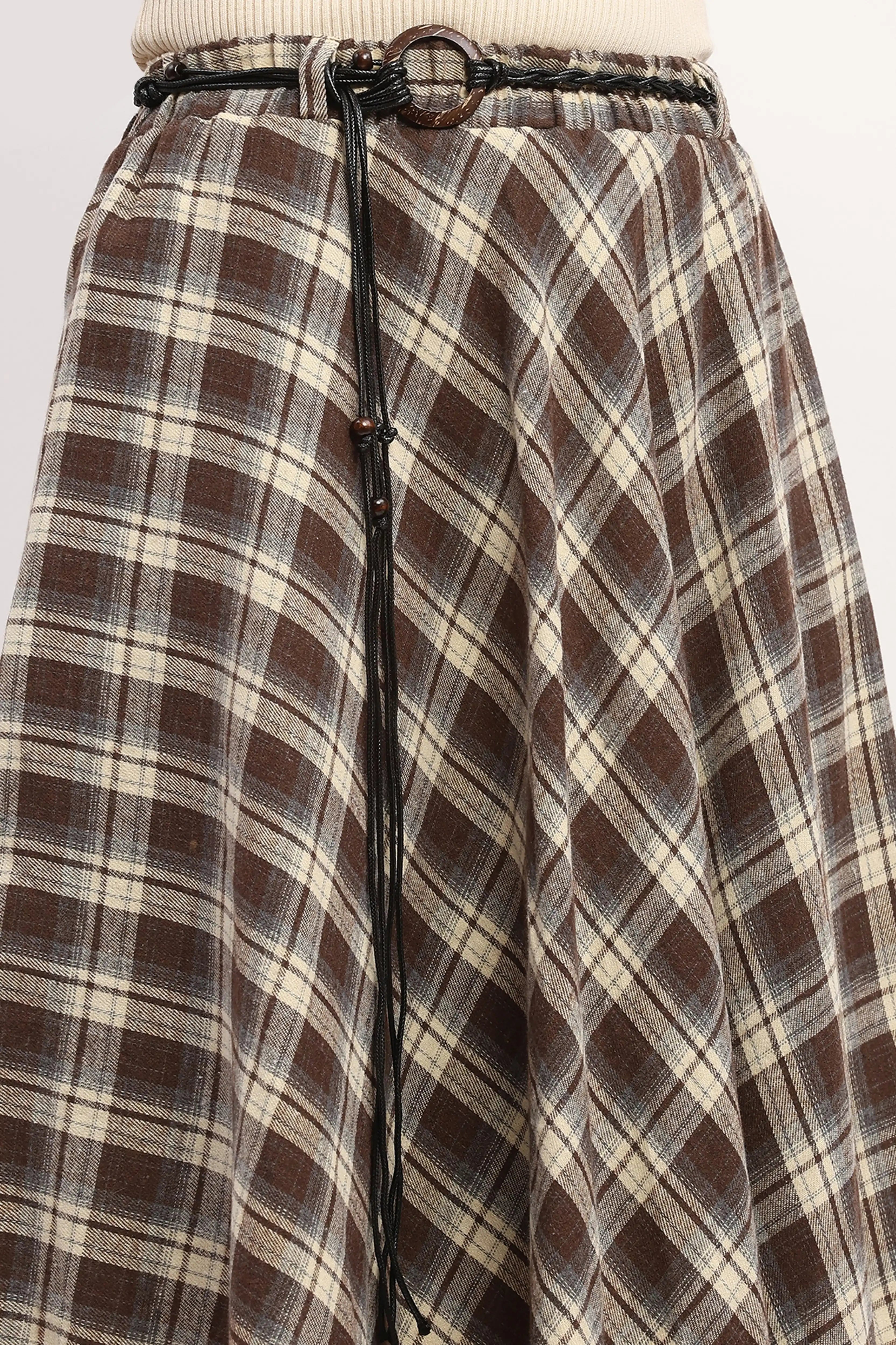 Chic Checked Asymmetric Flared Skirt