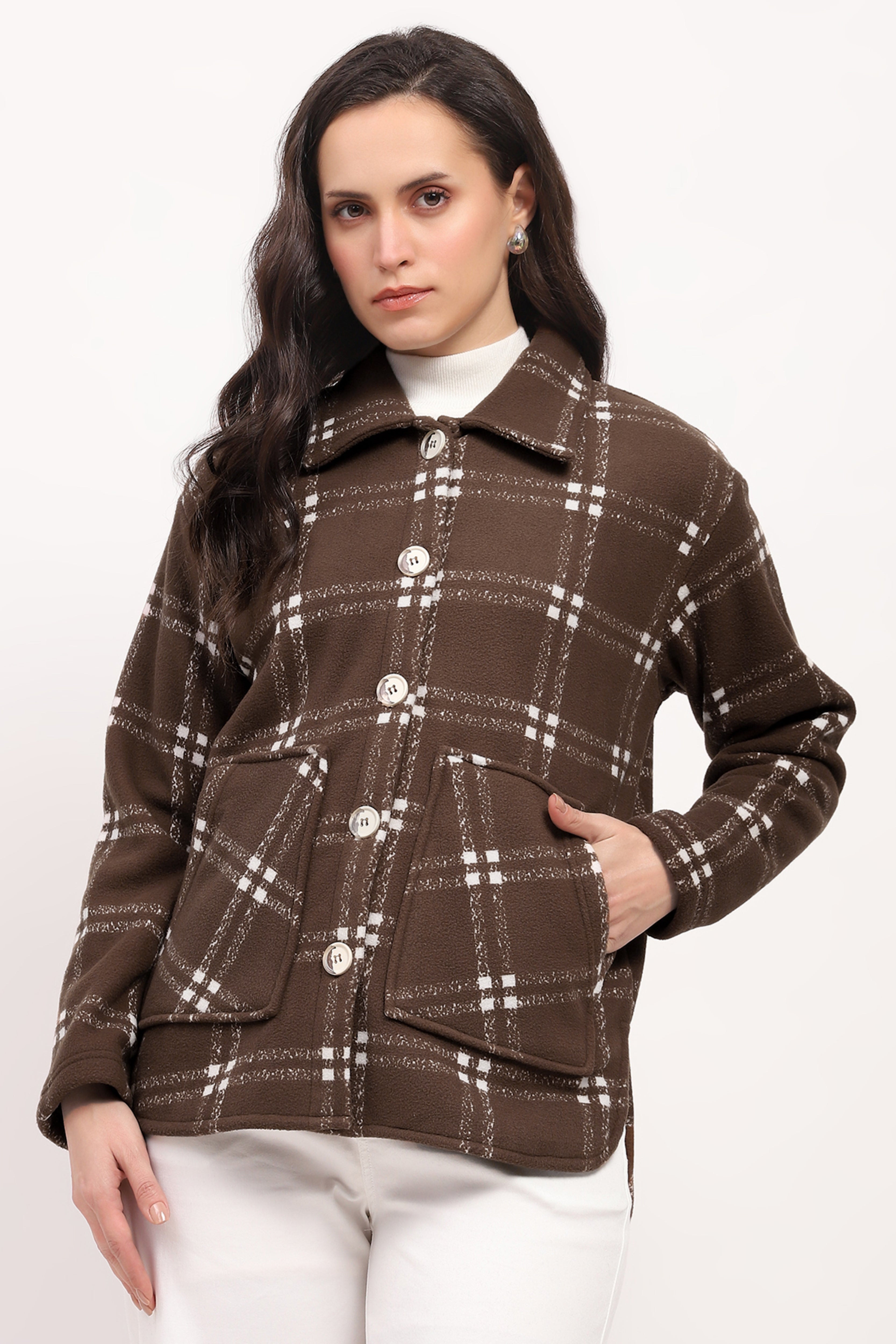 Brown Check Heavy Fleece Shacket