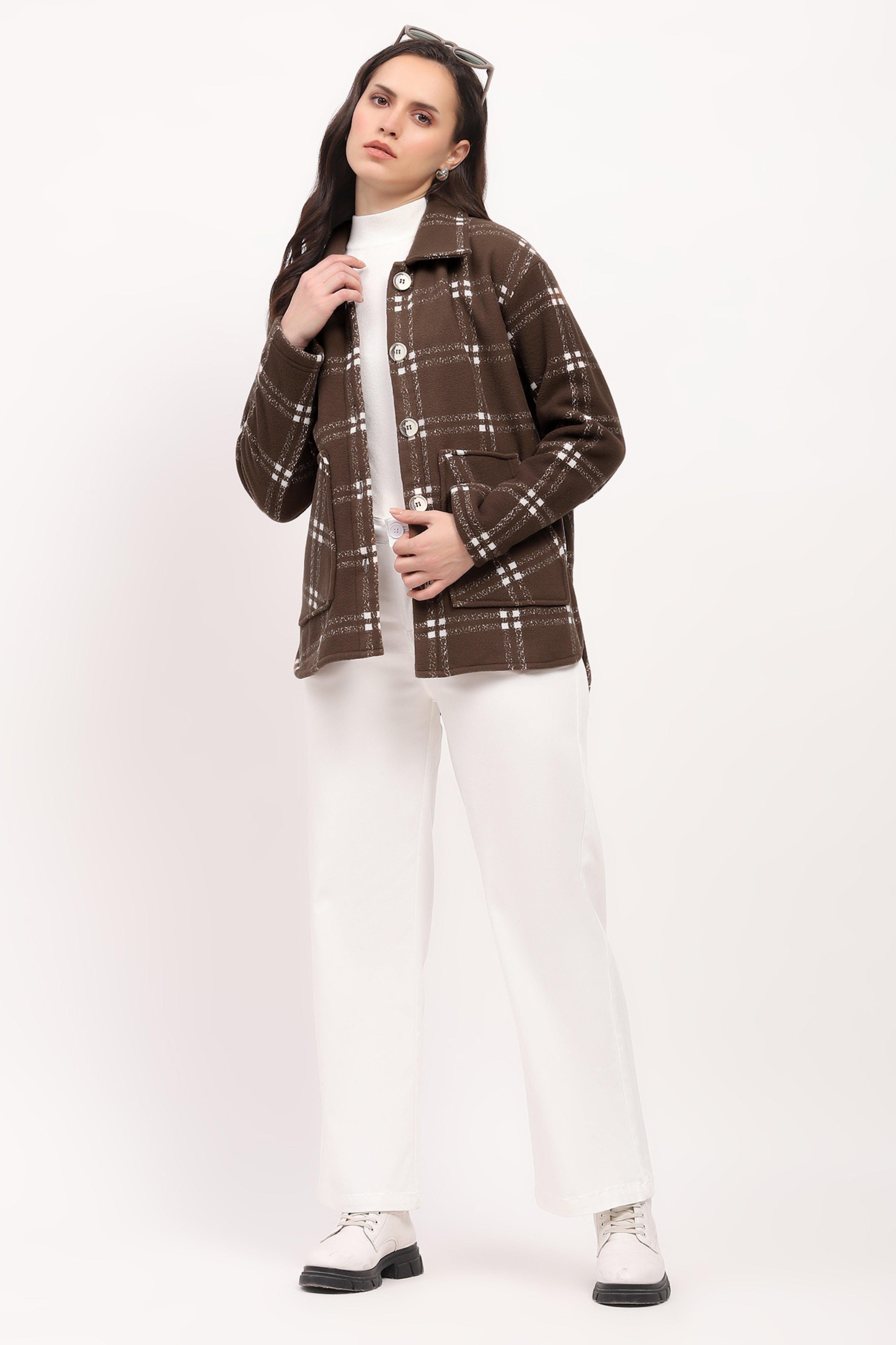 Brown Check Heavy Fleece Shacket