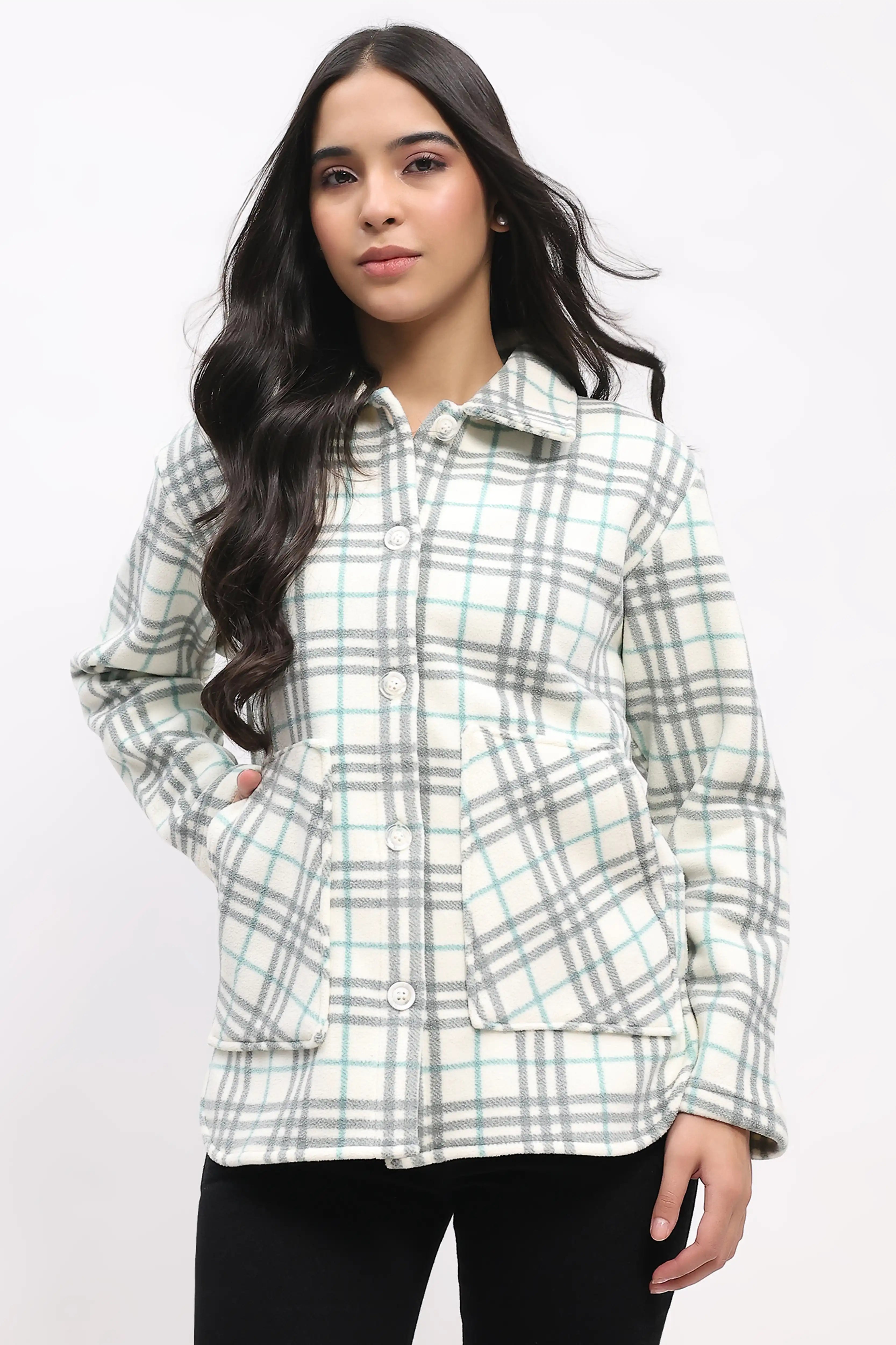 Grey Check Fleece-Lined Shacket