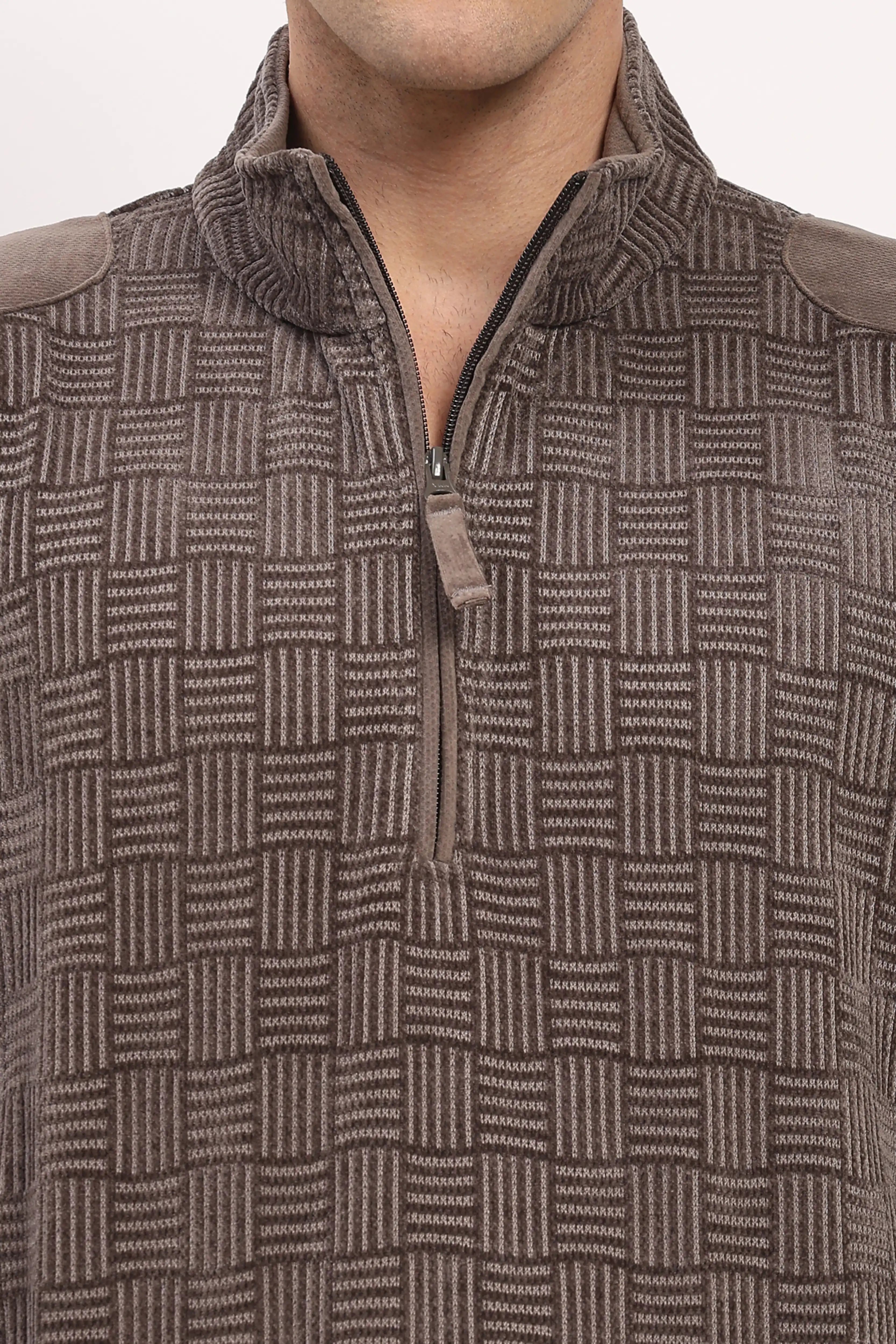 Textured Grey Half-Zip Sweatshirt