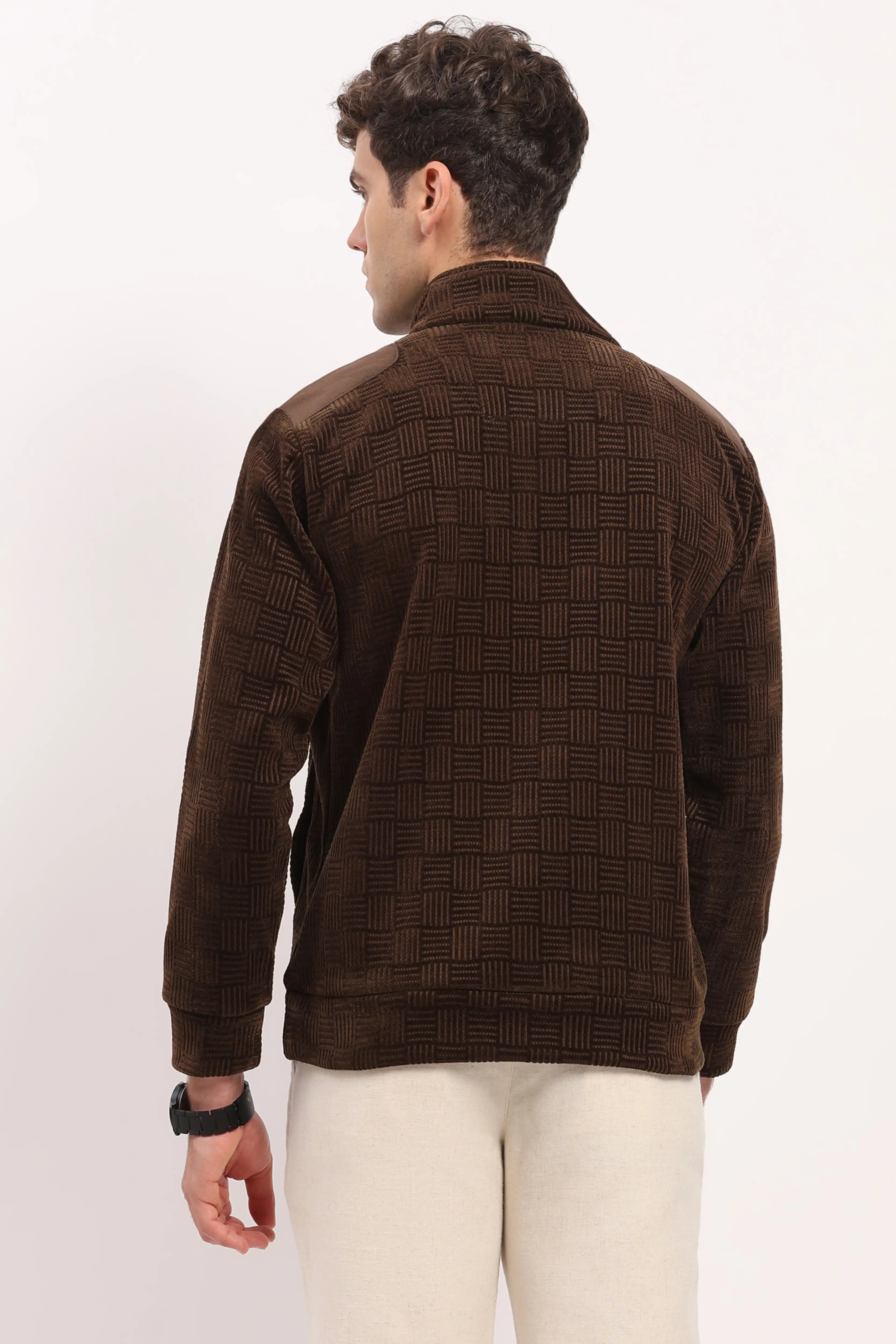 Textured Brown Half-Zip Sweatshirt