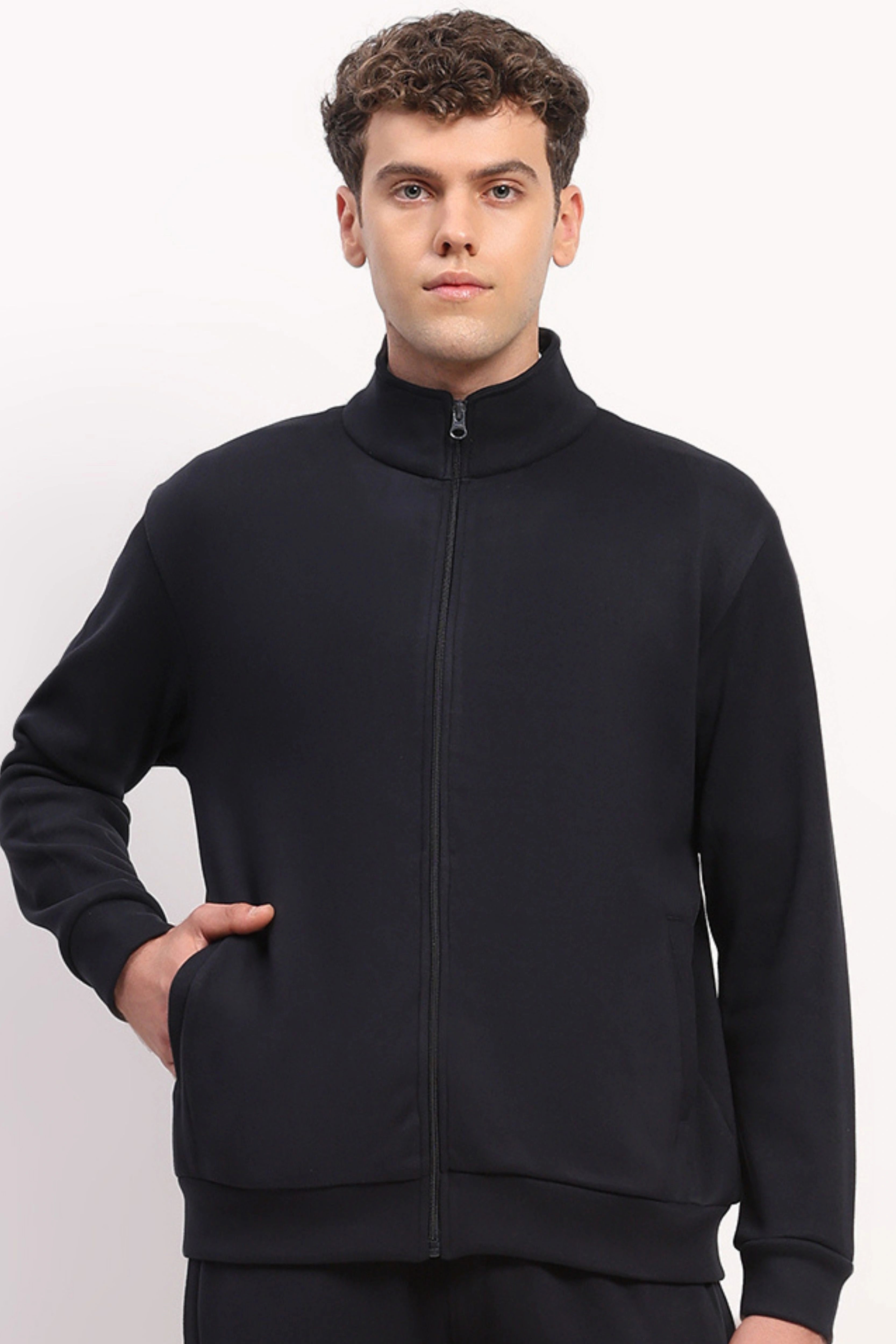 Velvet-Lined Navy Zip Sweatshirt