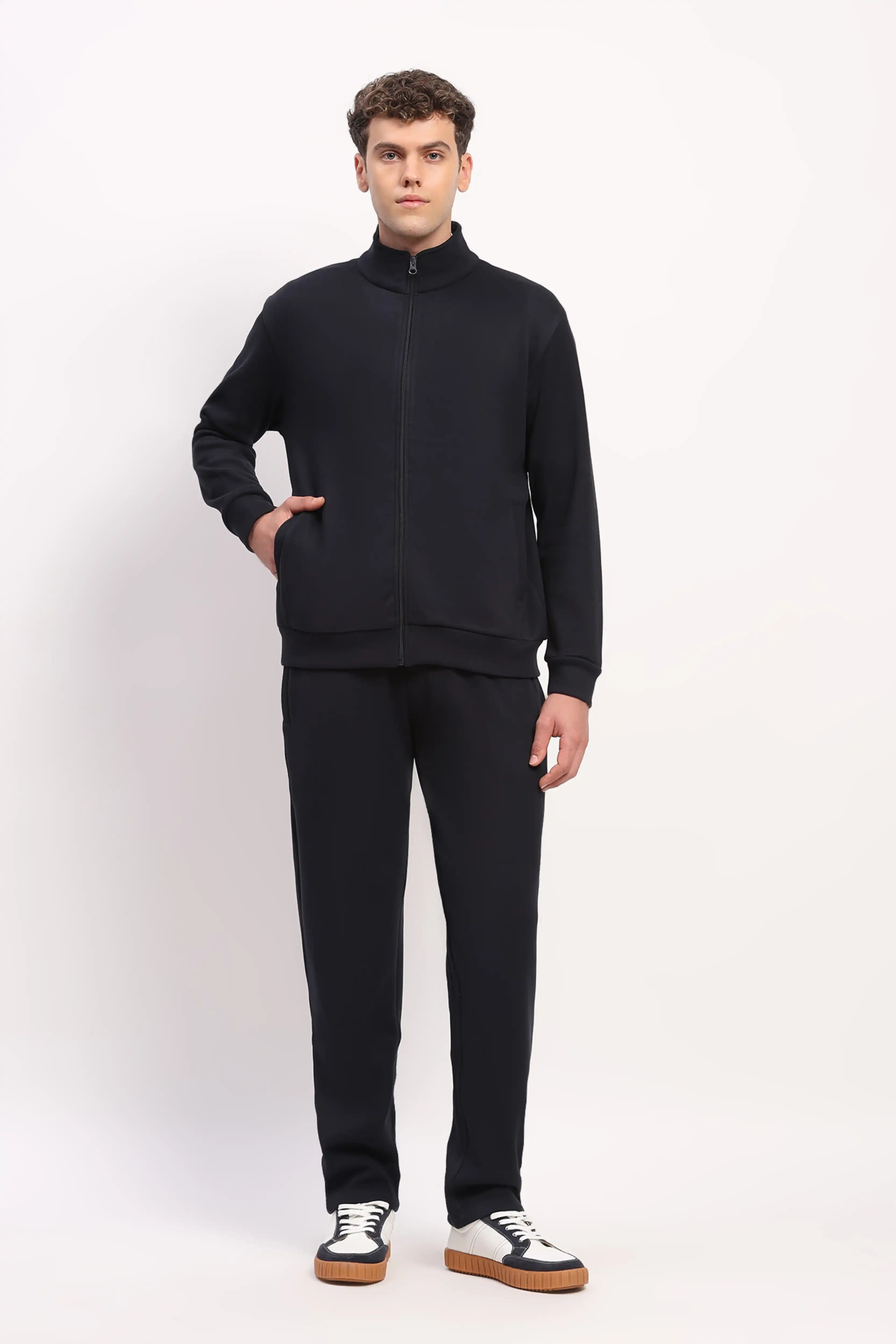 Velvet-Lined Navy Zip Sweatshirt