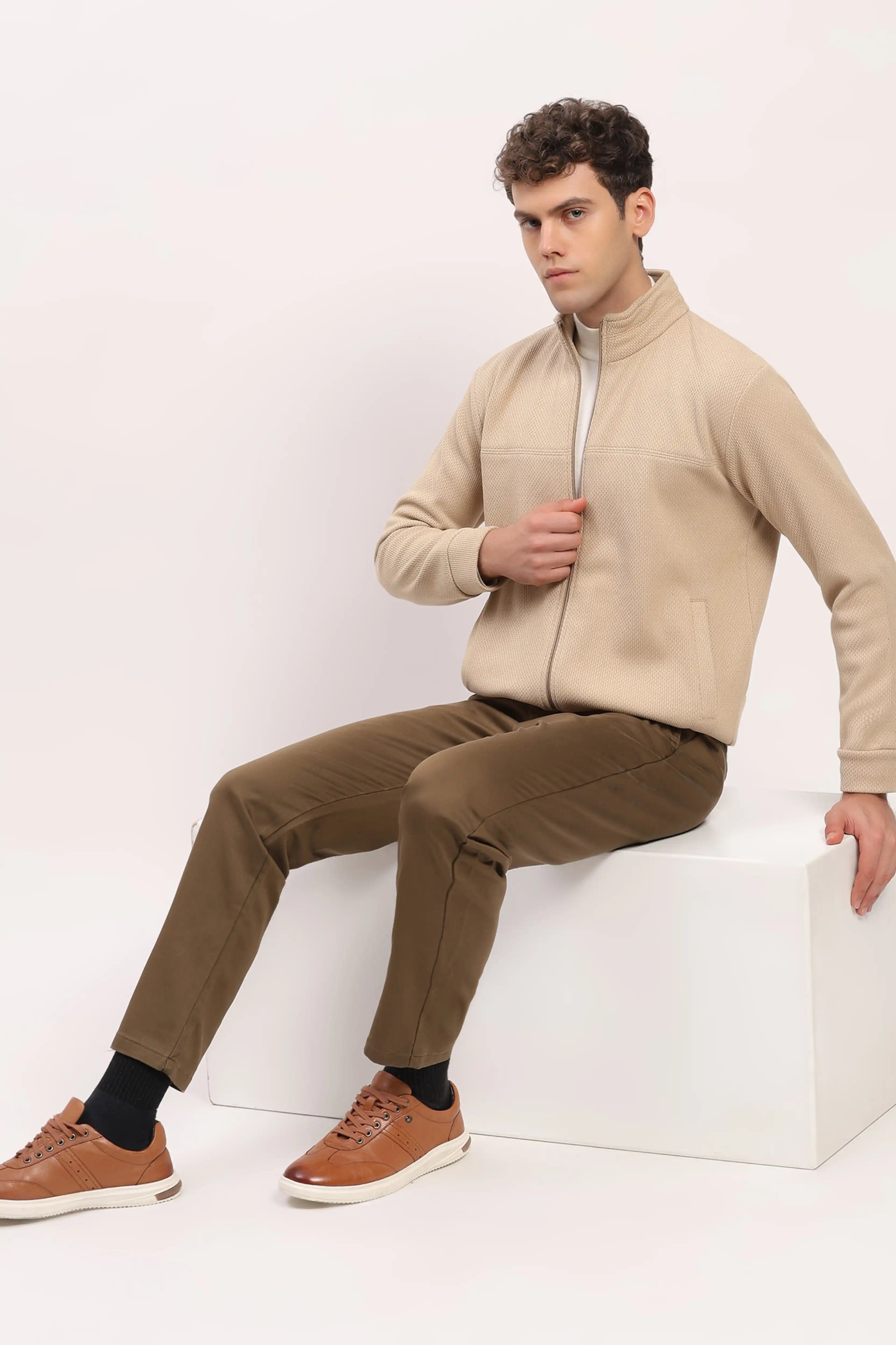 Beige Zipper Winter Jacket