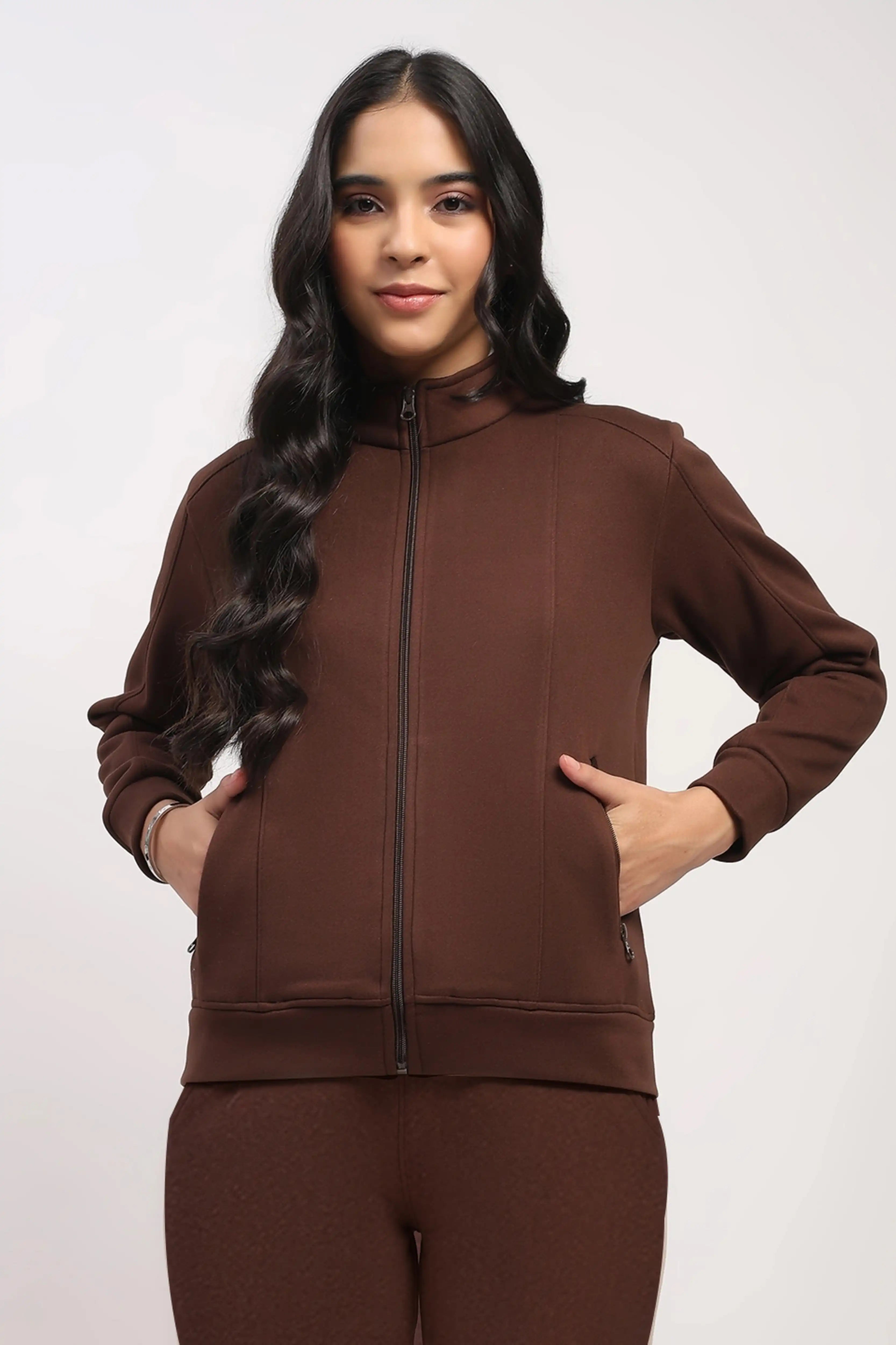 Brown Velvet-Lined Winter Co-ord Set - Global Republic