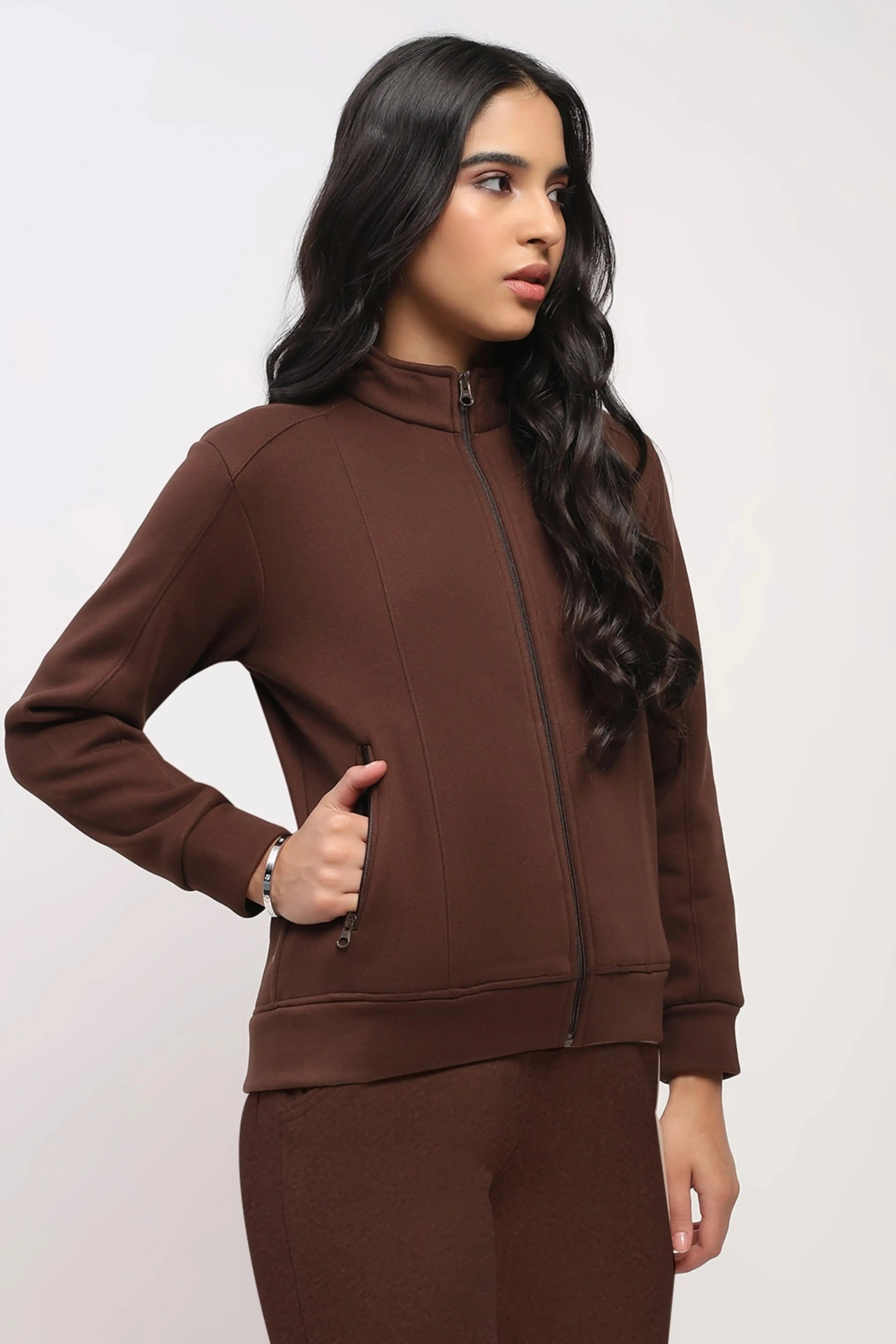 Brown Velvet-Lined Winter Co-ord Set - Global Republic