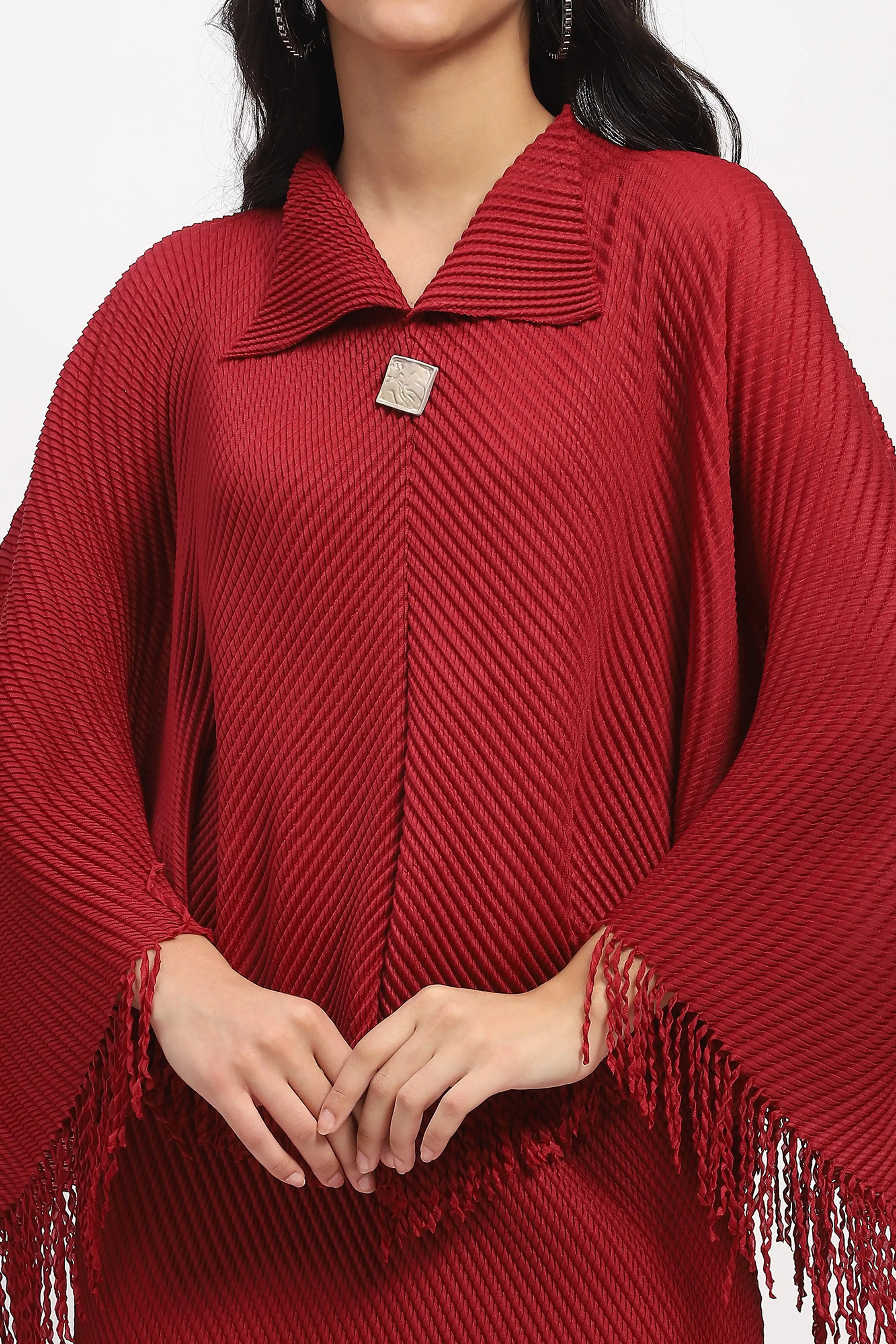 Maroon Bohemian Frayed Edge Top & Skirt Set