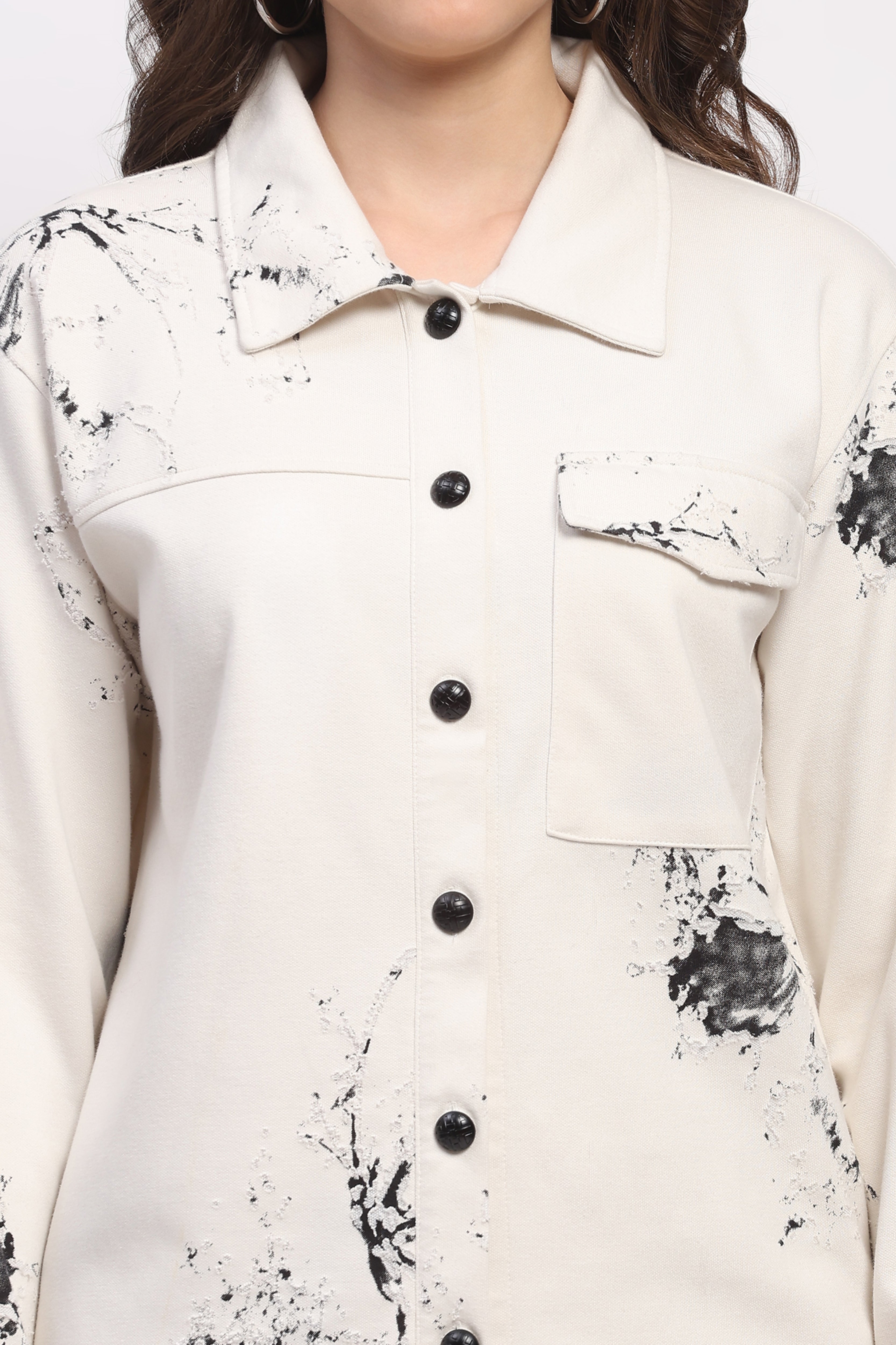 White Abstract Print Loungewear Set