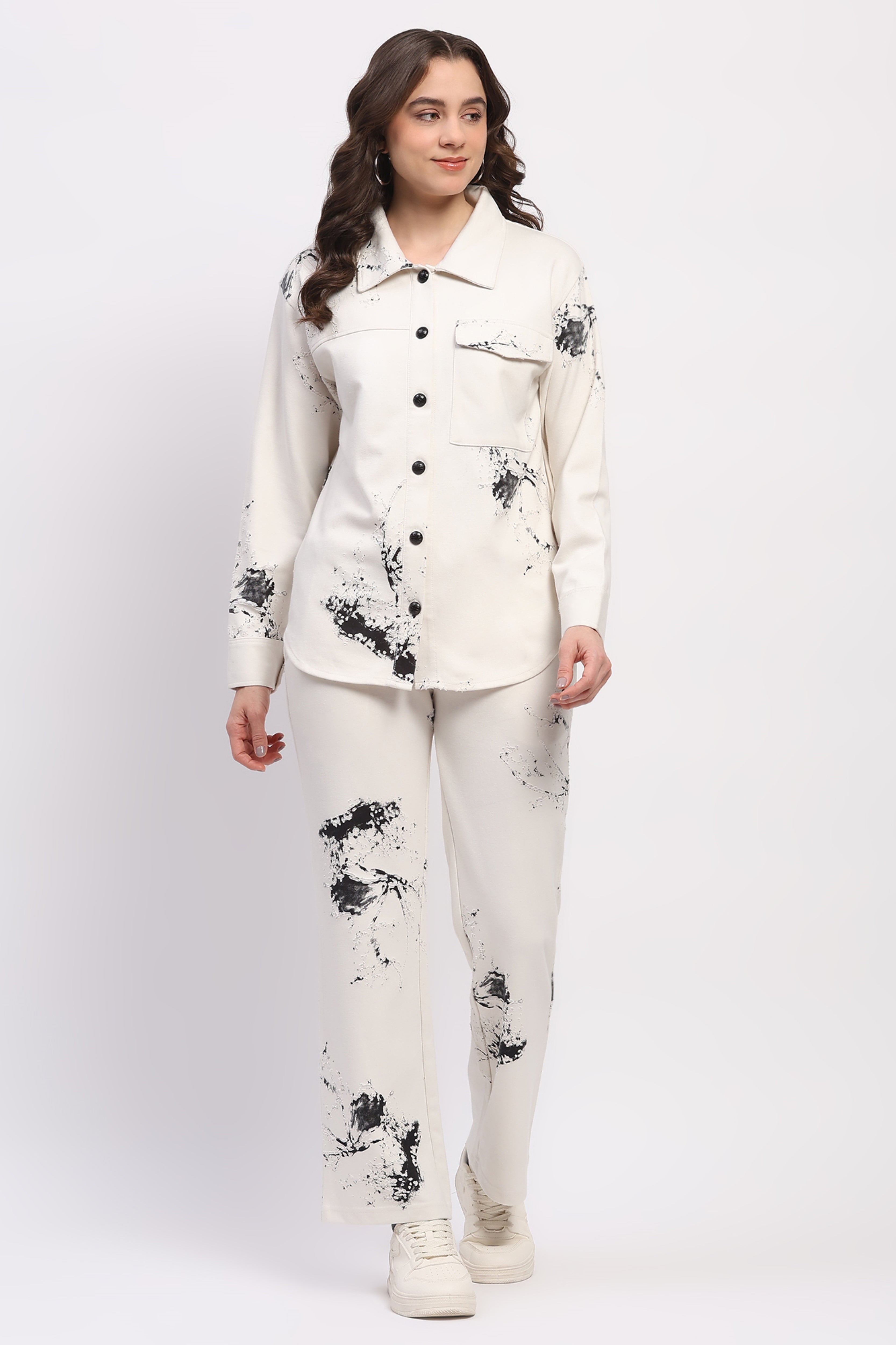 White Abstract Print Loungewear Set