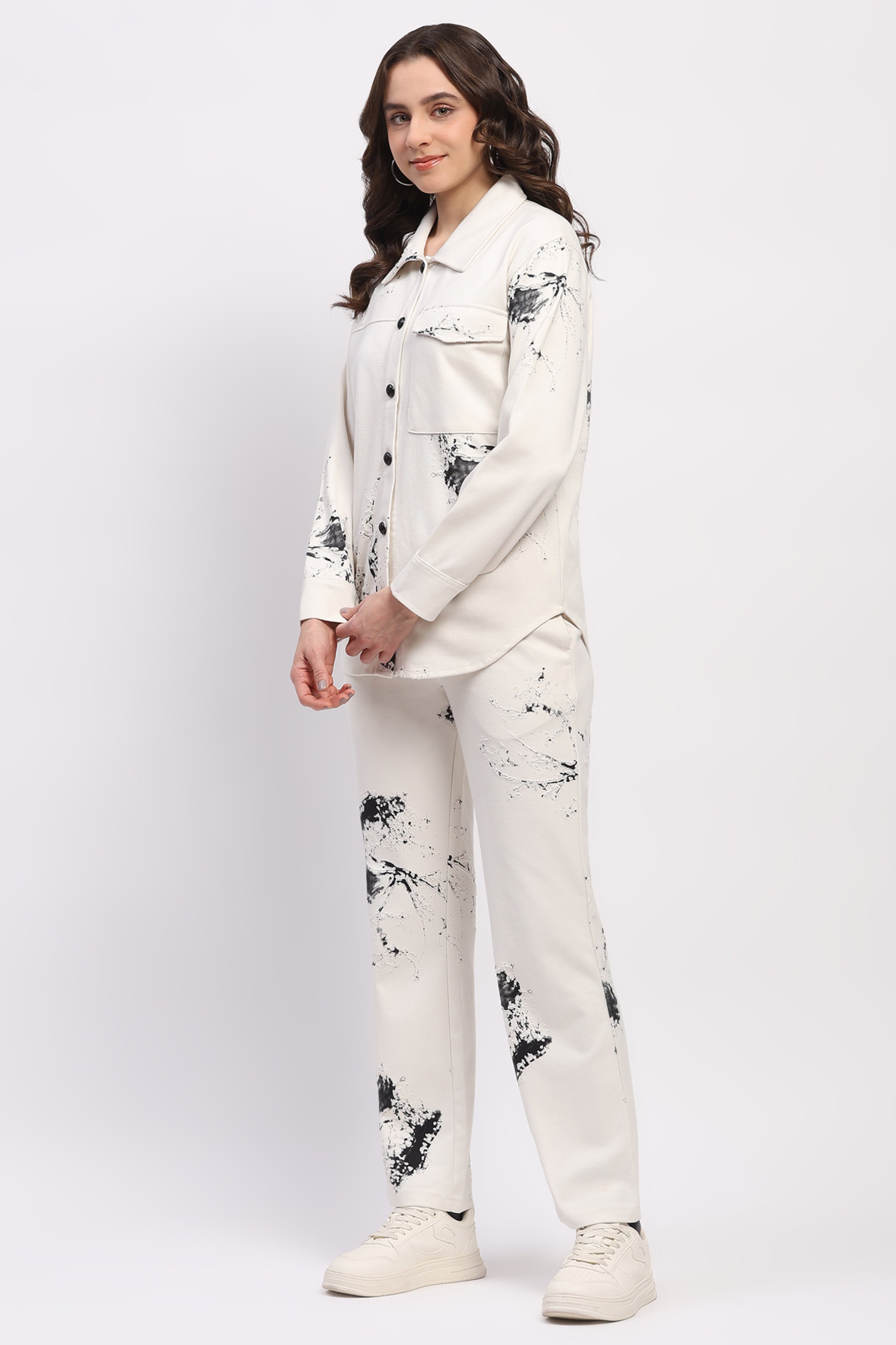 White Abstract Print Loungewear Set