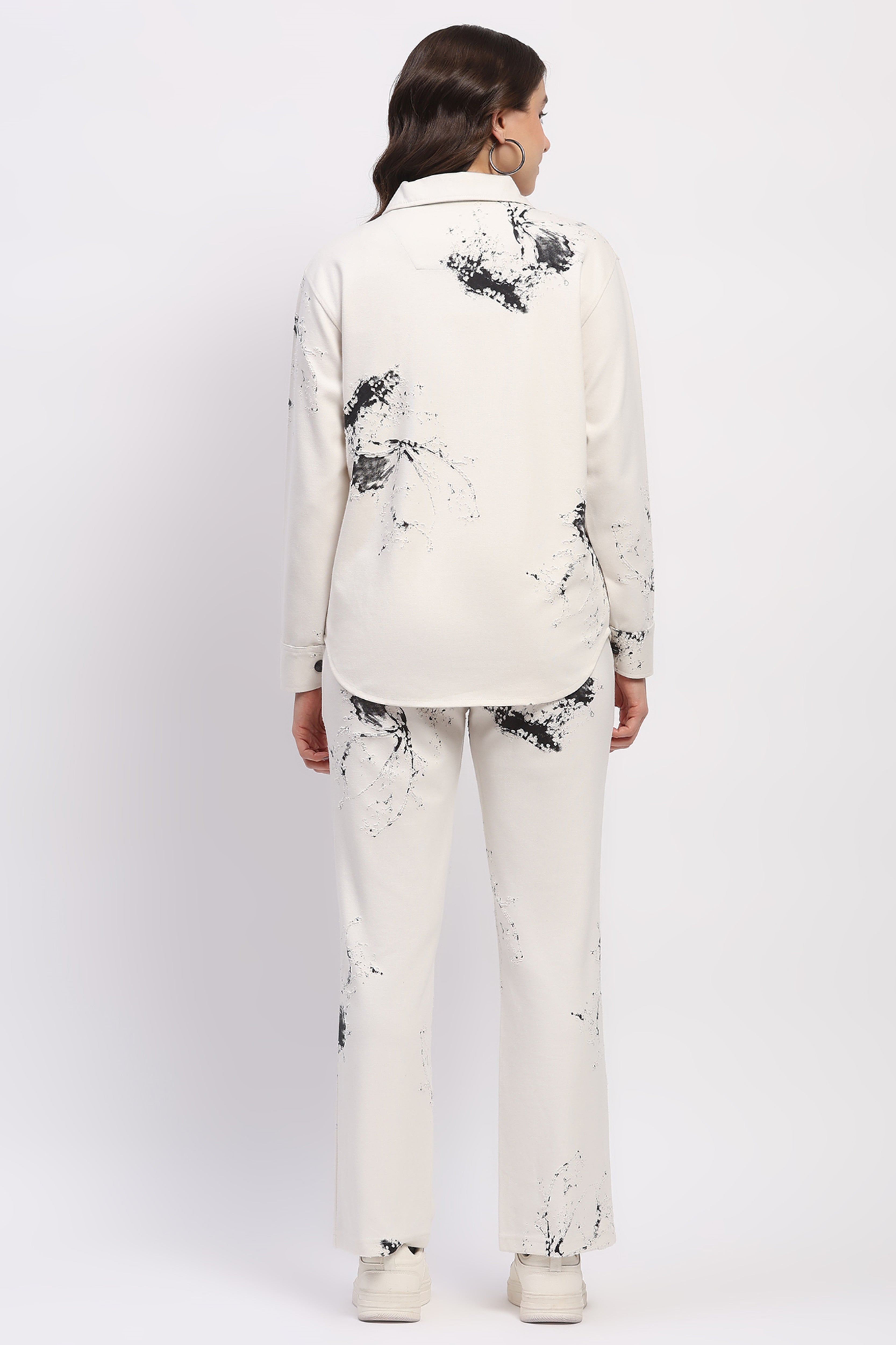 White Abstract Print Loungewear Set