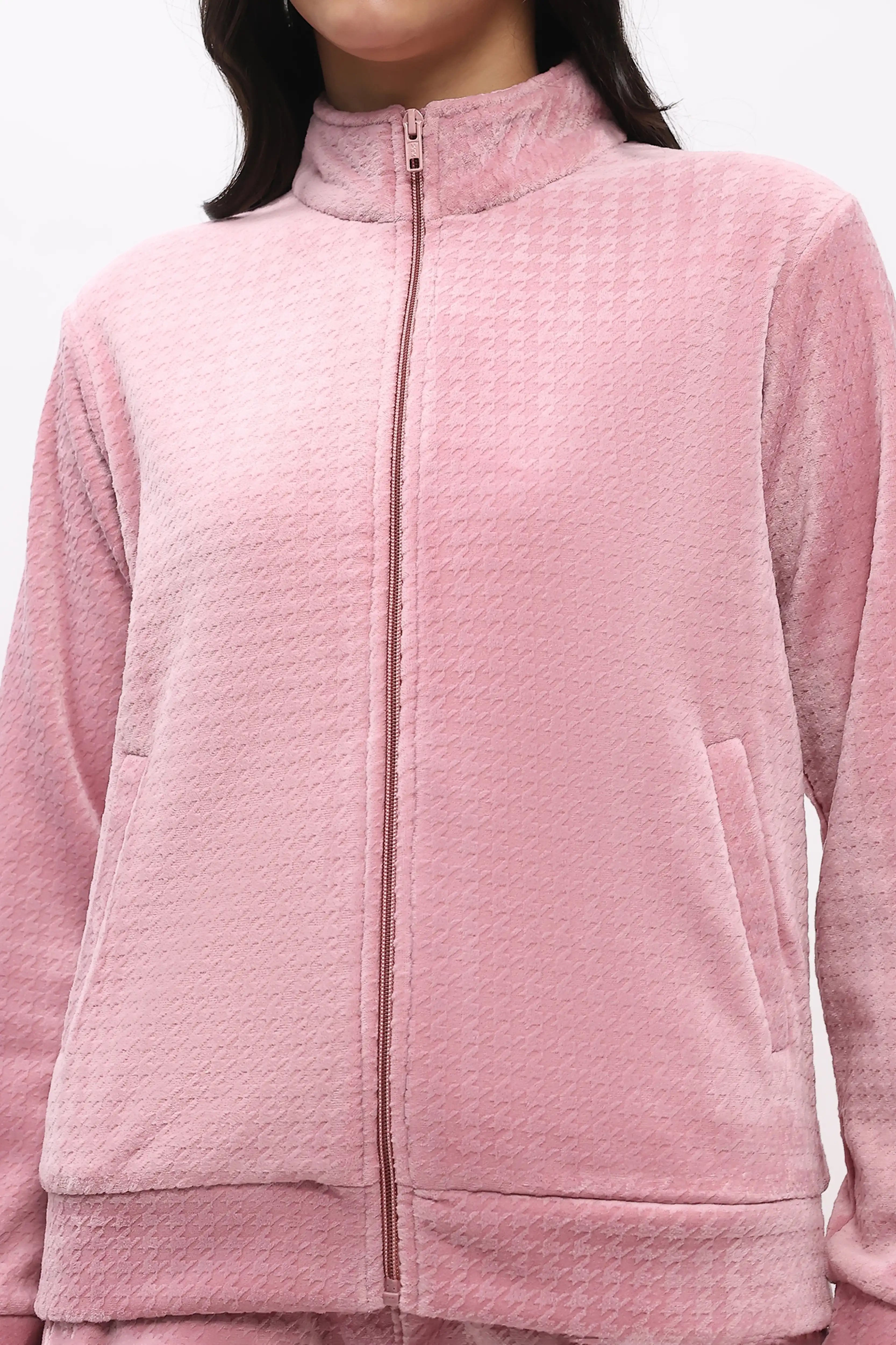 Pink Houndstooth Velvet Co-ord Set