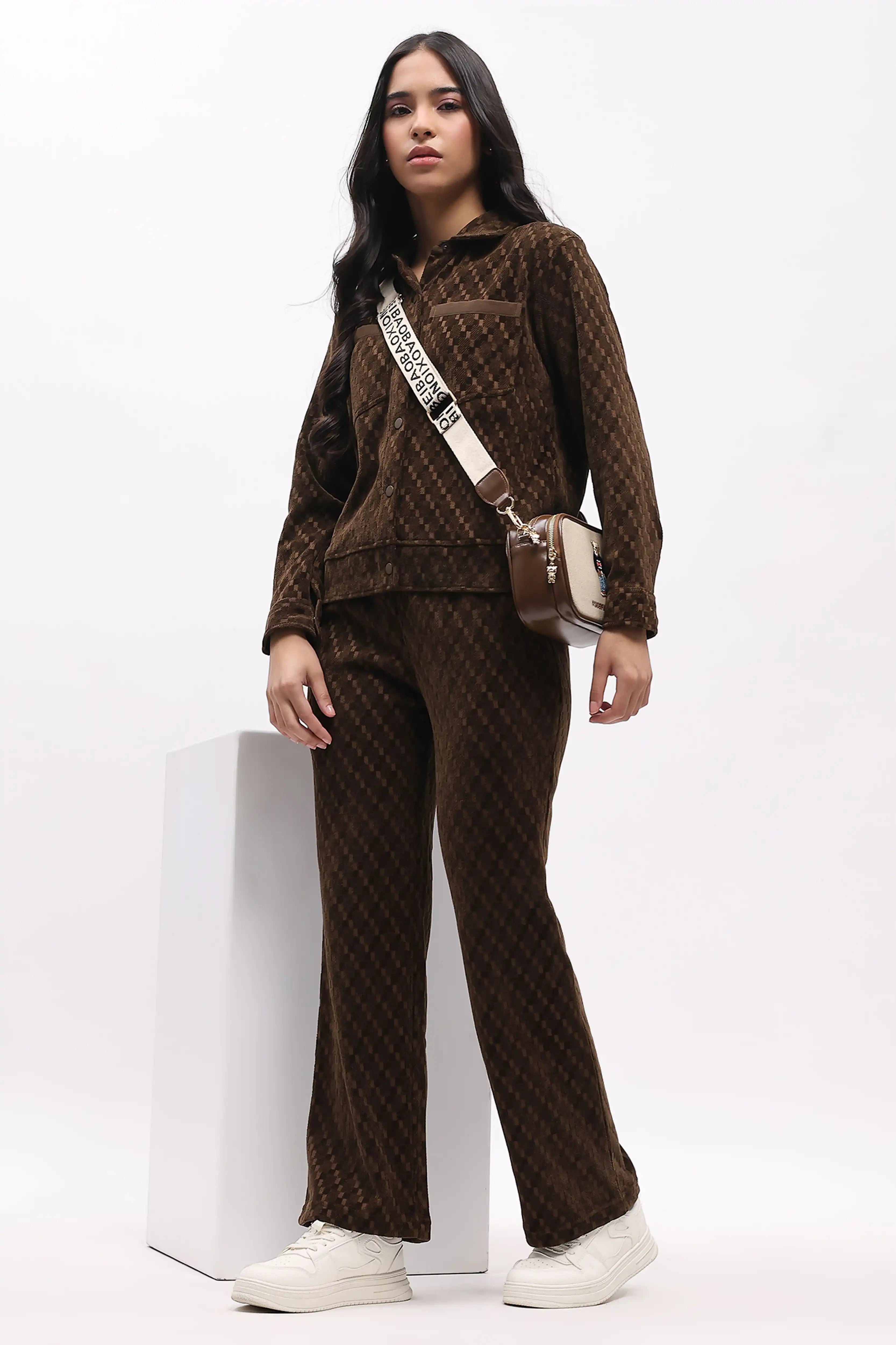 Brown Self-Design Winter Co-ord Set - Global Republic