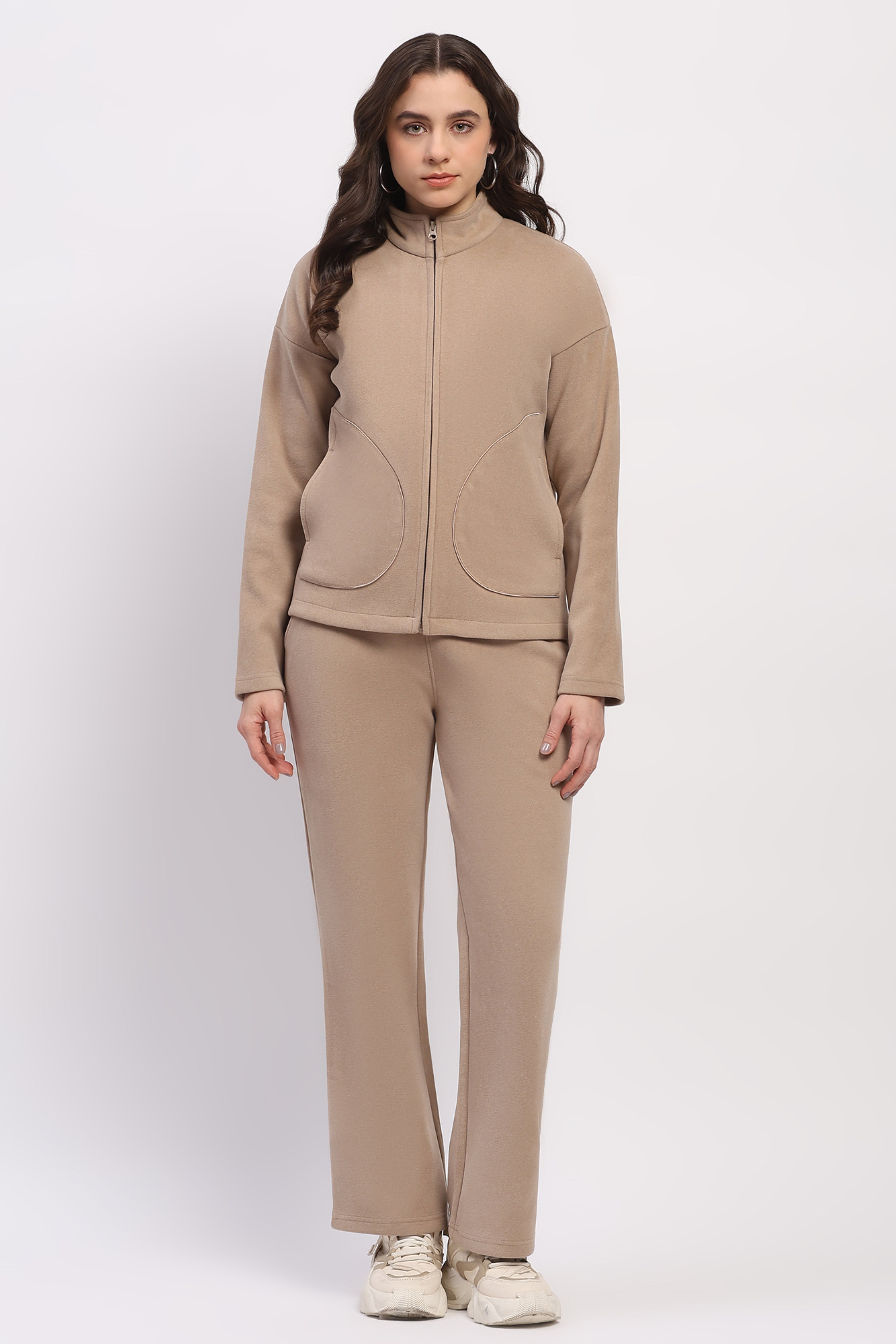 Beige Drop-Shoulder Winter Tracksuit