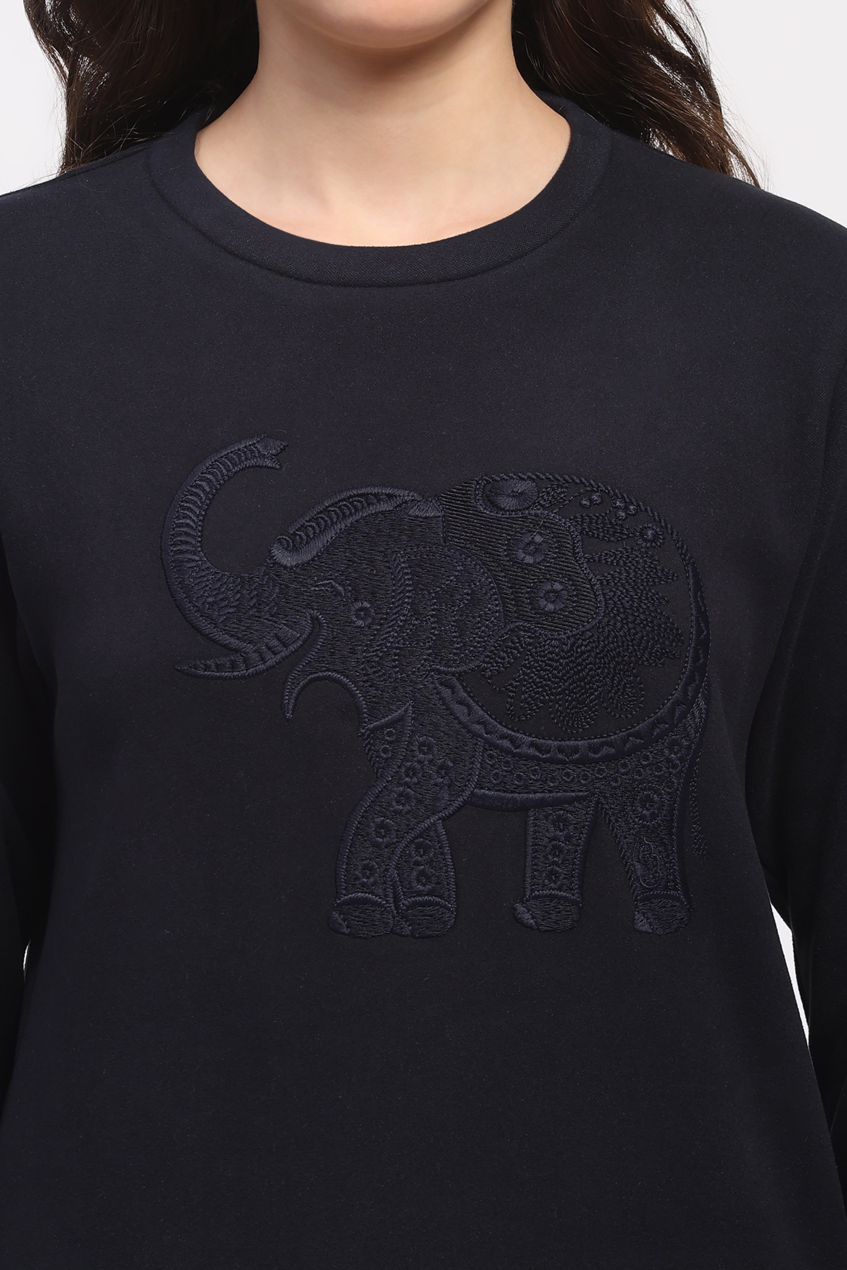 Navy Elephant Embroidered Sweatshirt