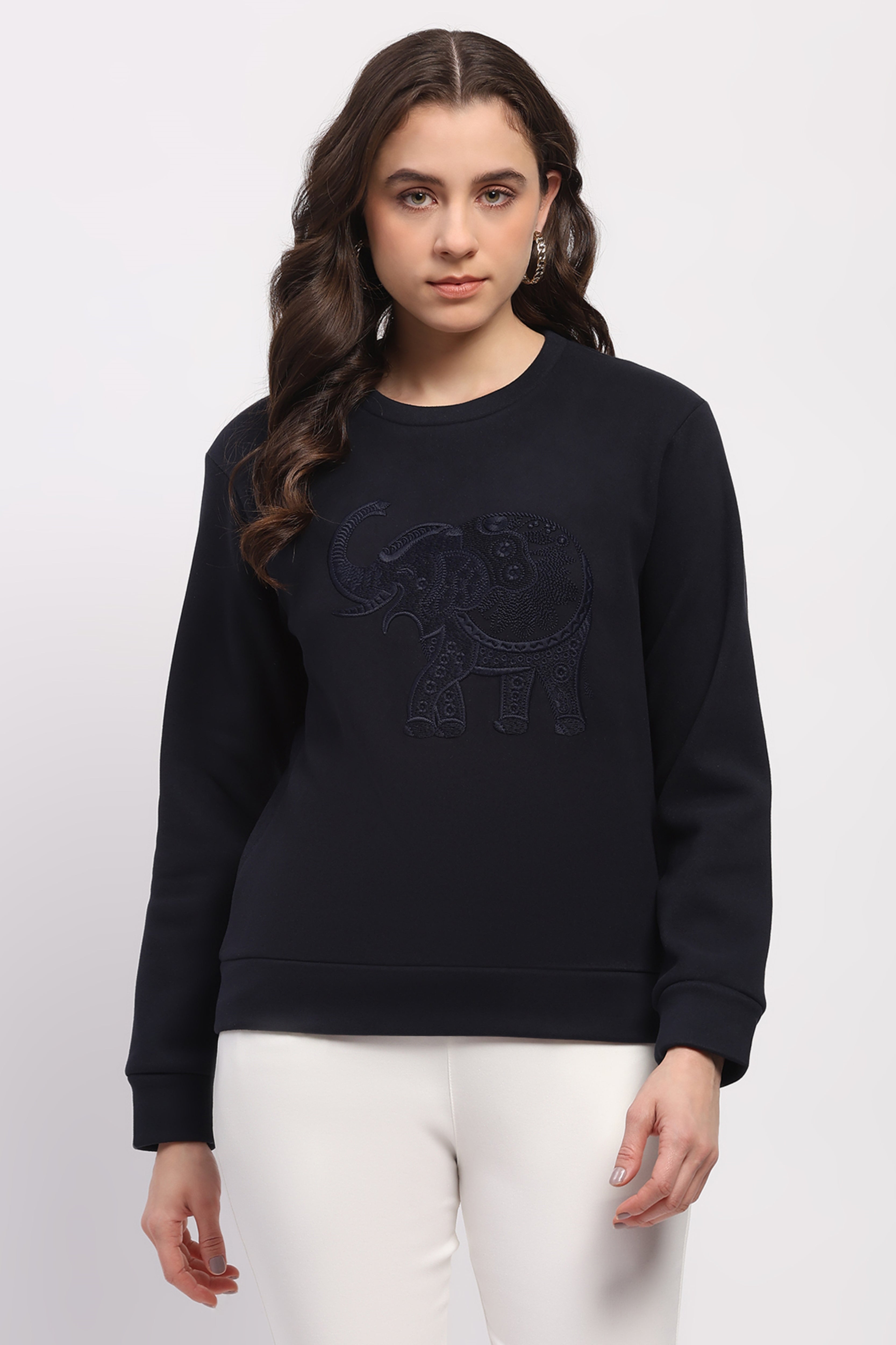 Navy Elephant Embroidered Sweatshirt