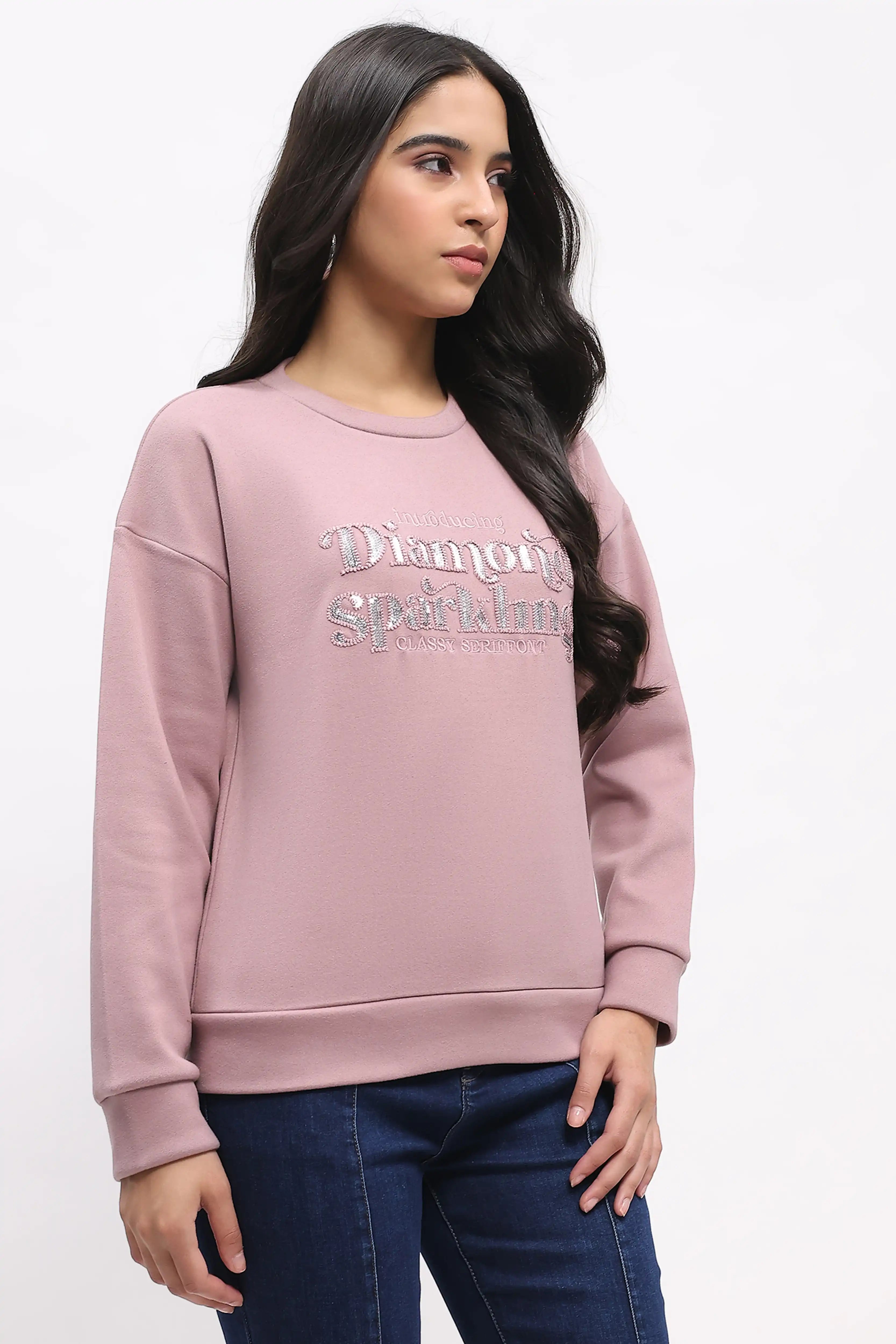 Sequin Embroidered Drop-Shoulder Sweatshirt