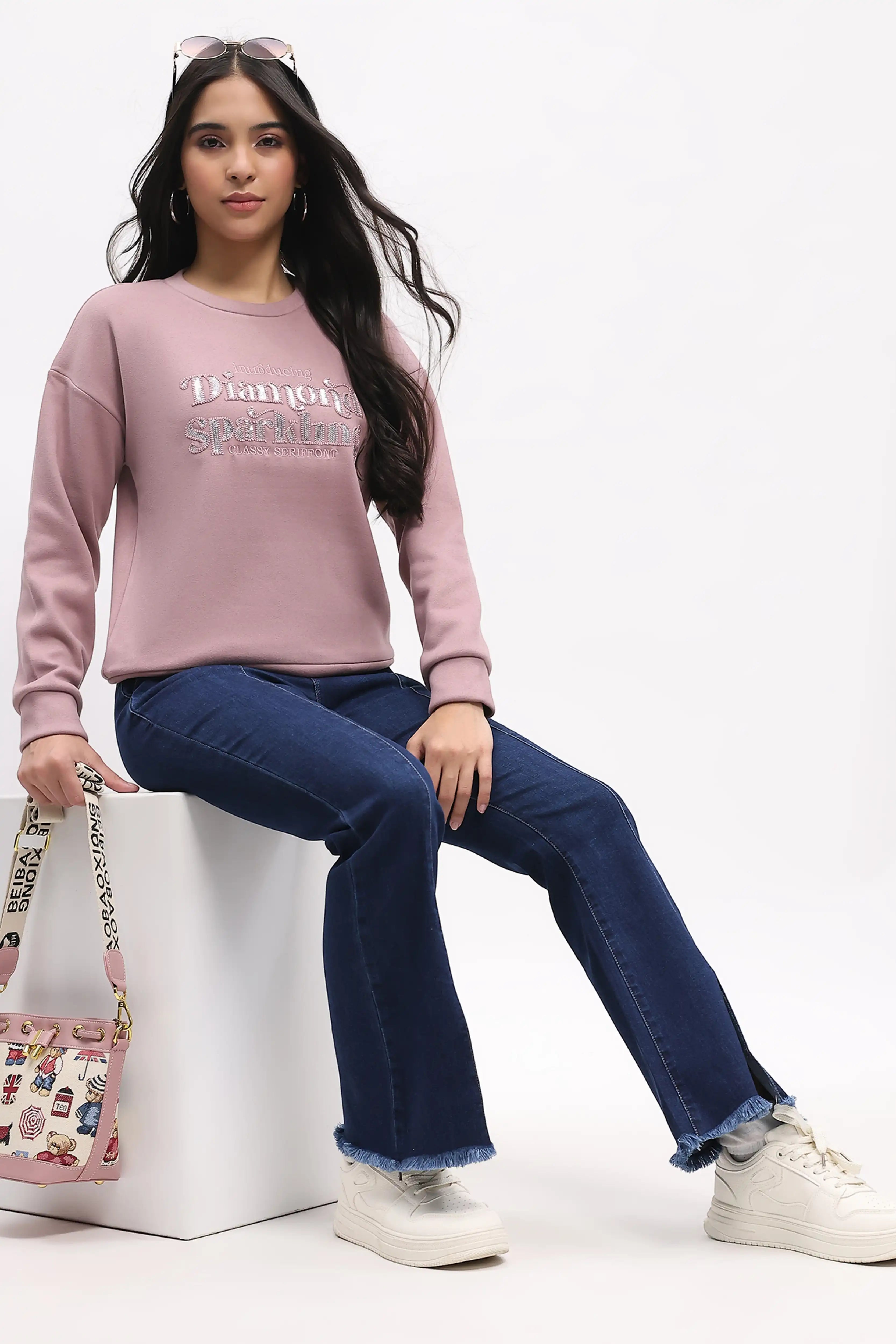 Sequin Embroidered Drop-Shoulder Sweatshirt