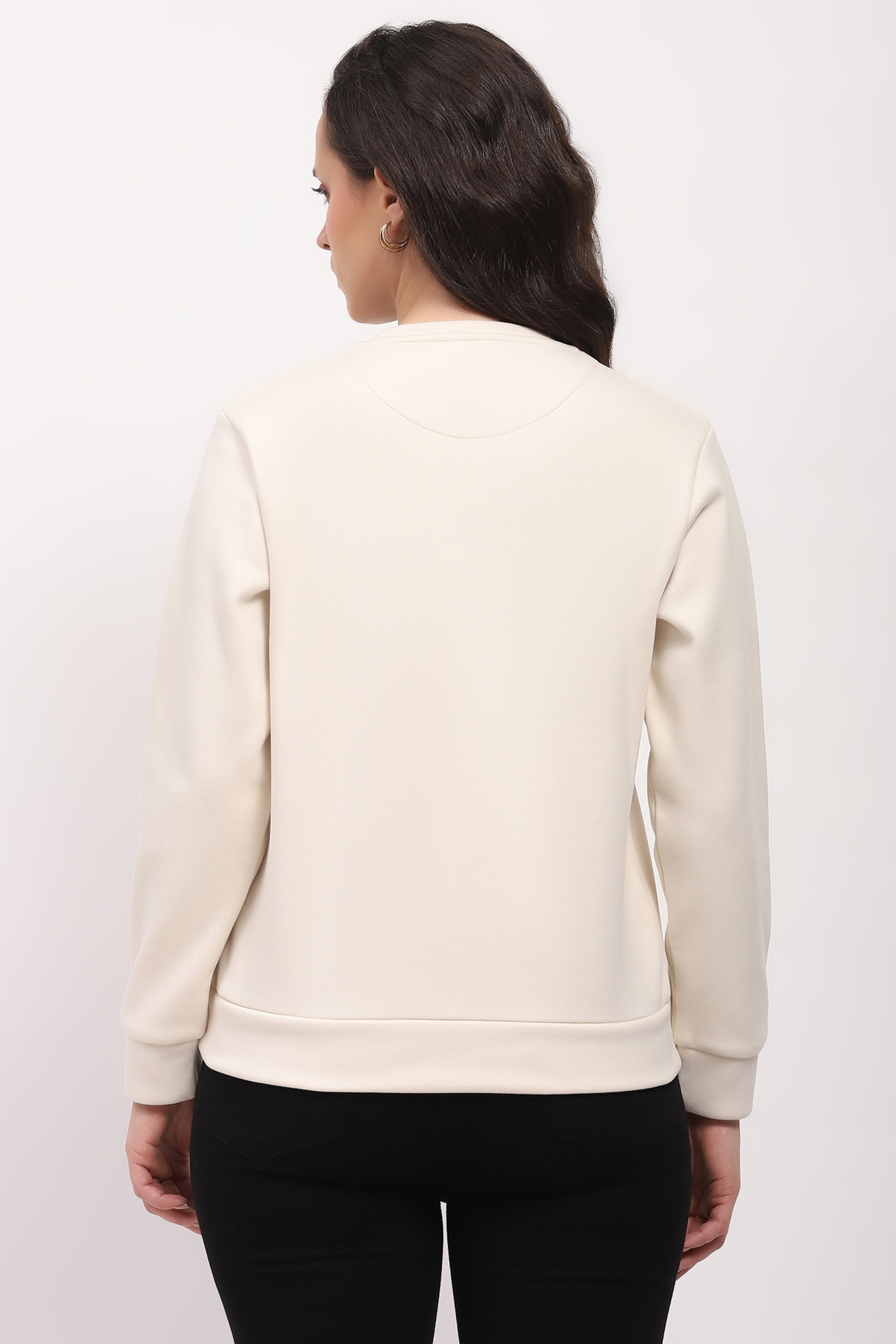 Cream Elephant Print Embellished Sweatshirt