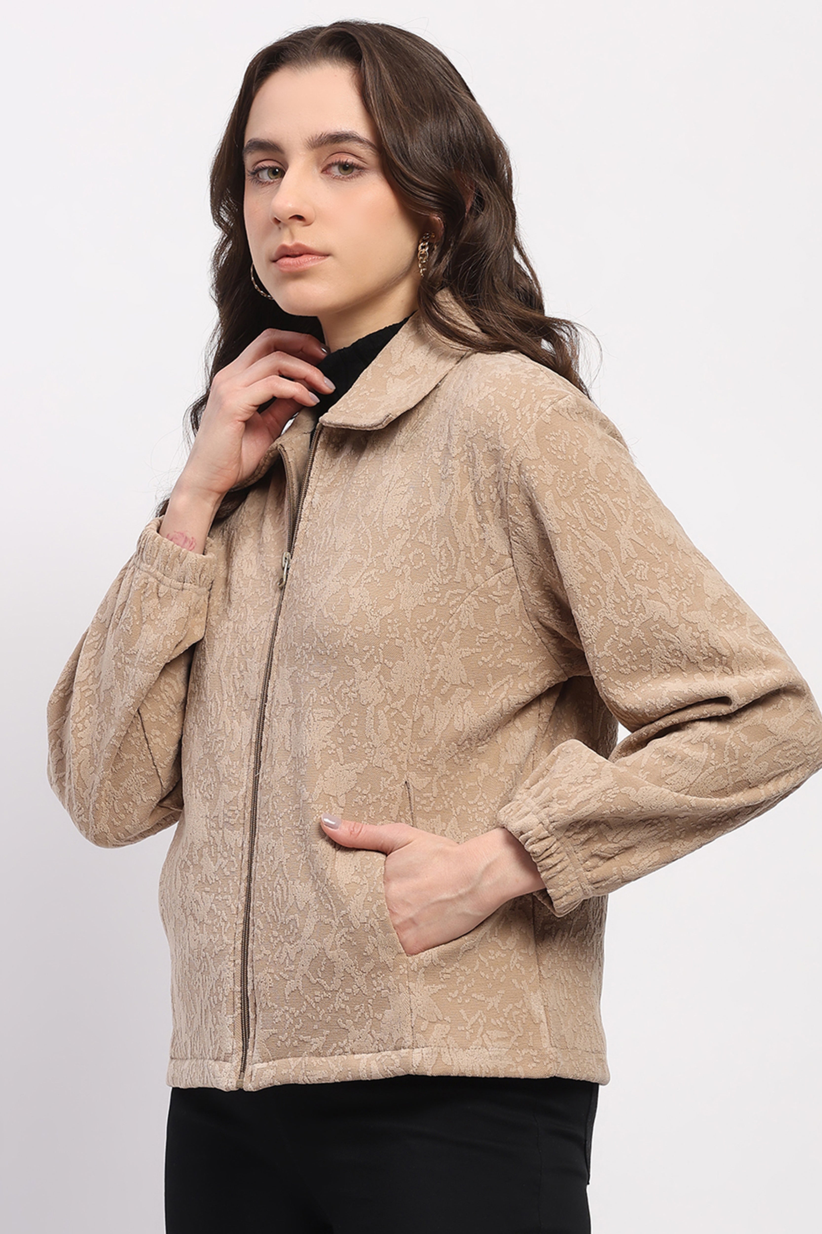 Beige Embossed Winter Sweatshirt
