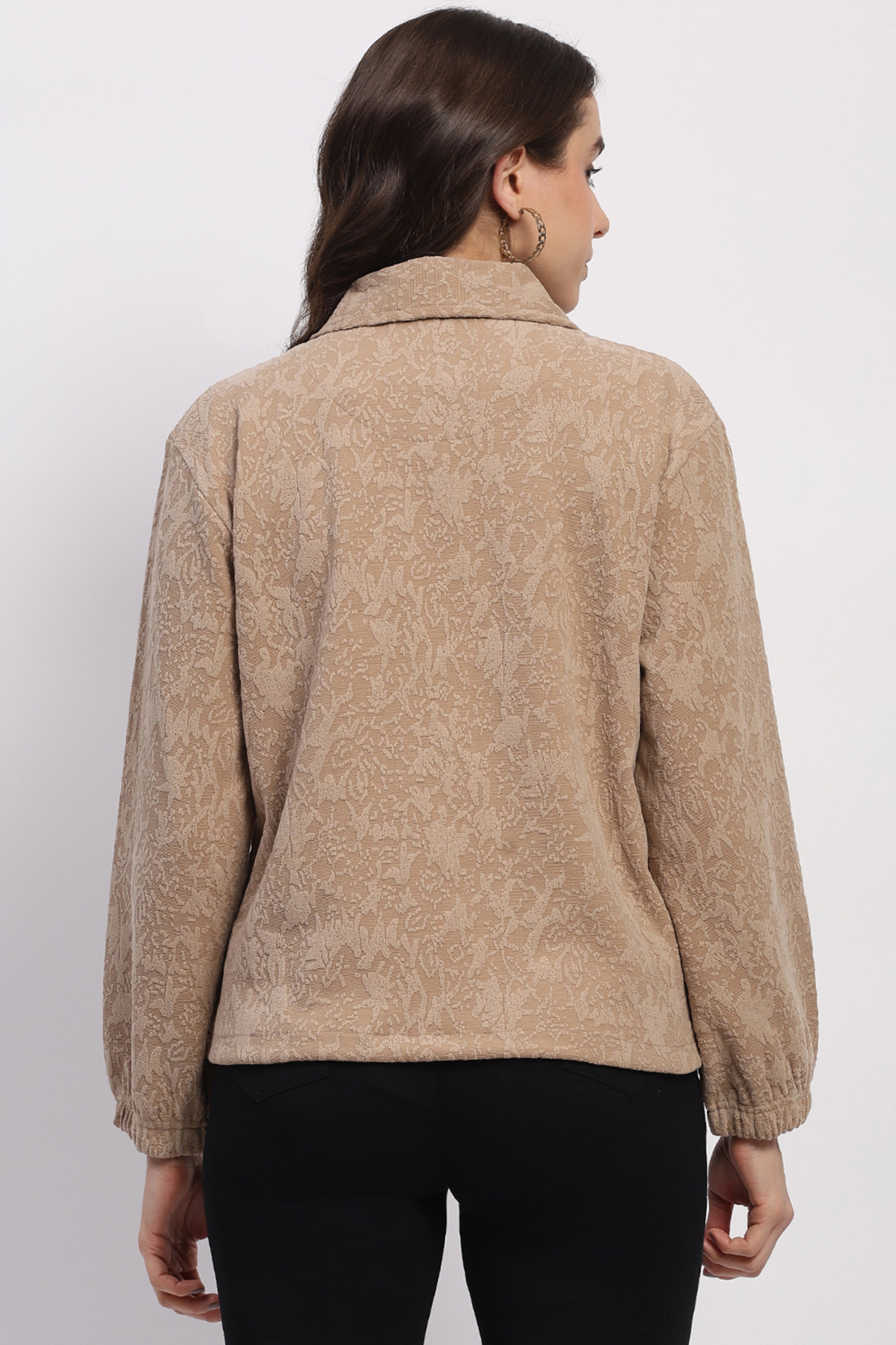 Beige Embossed Winter Sweatshirt