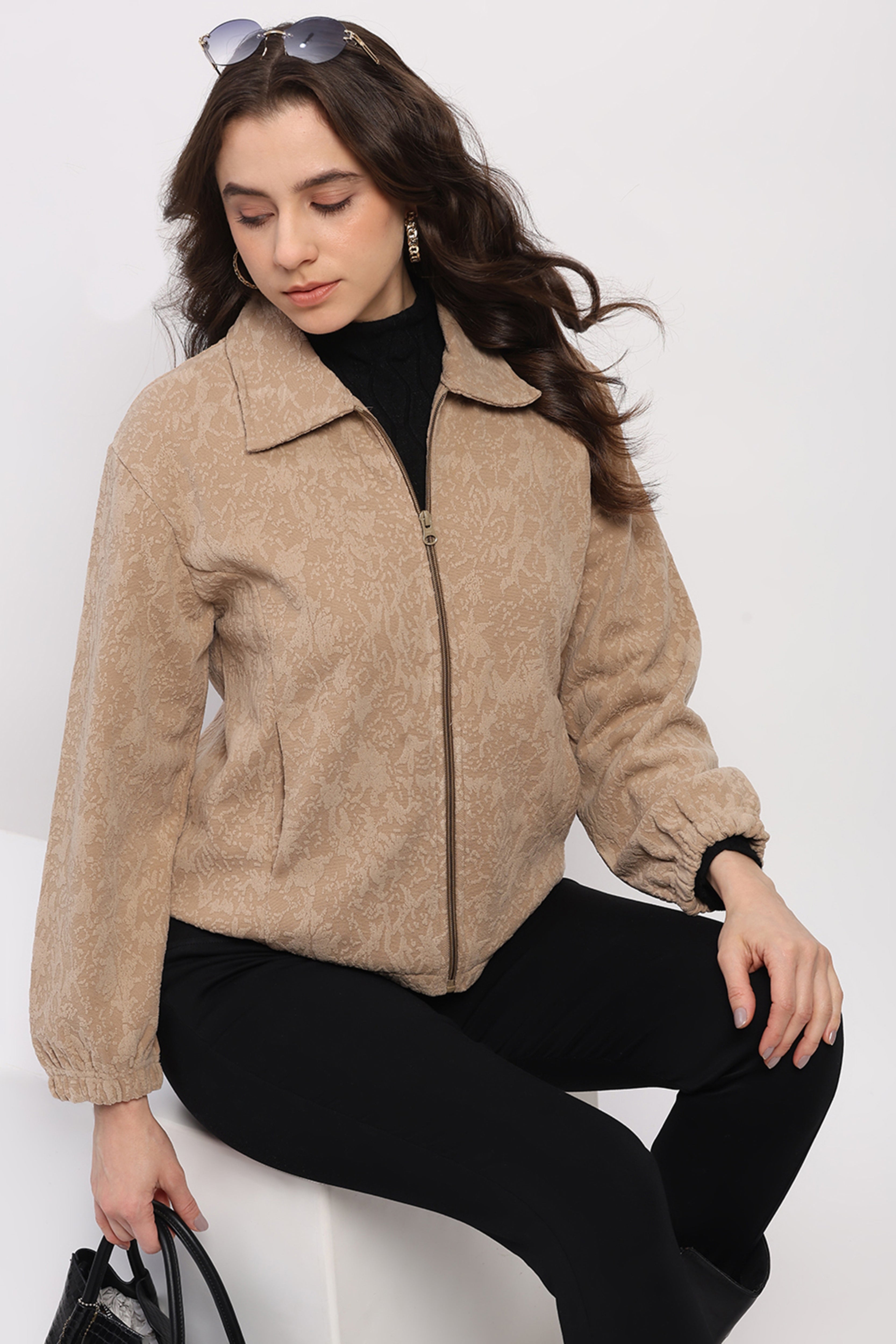 Beige Embossed Winter Sweatshirt