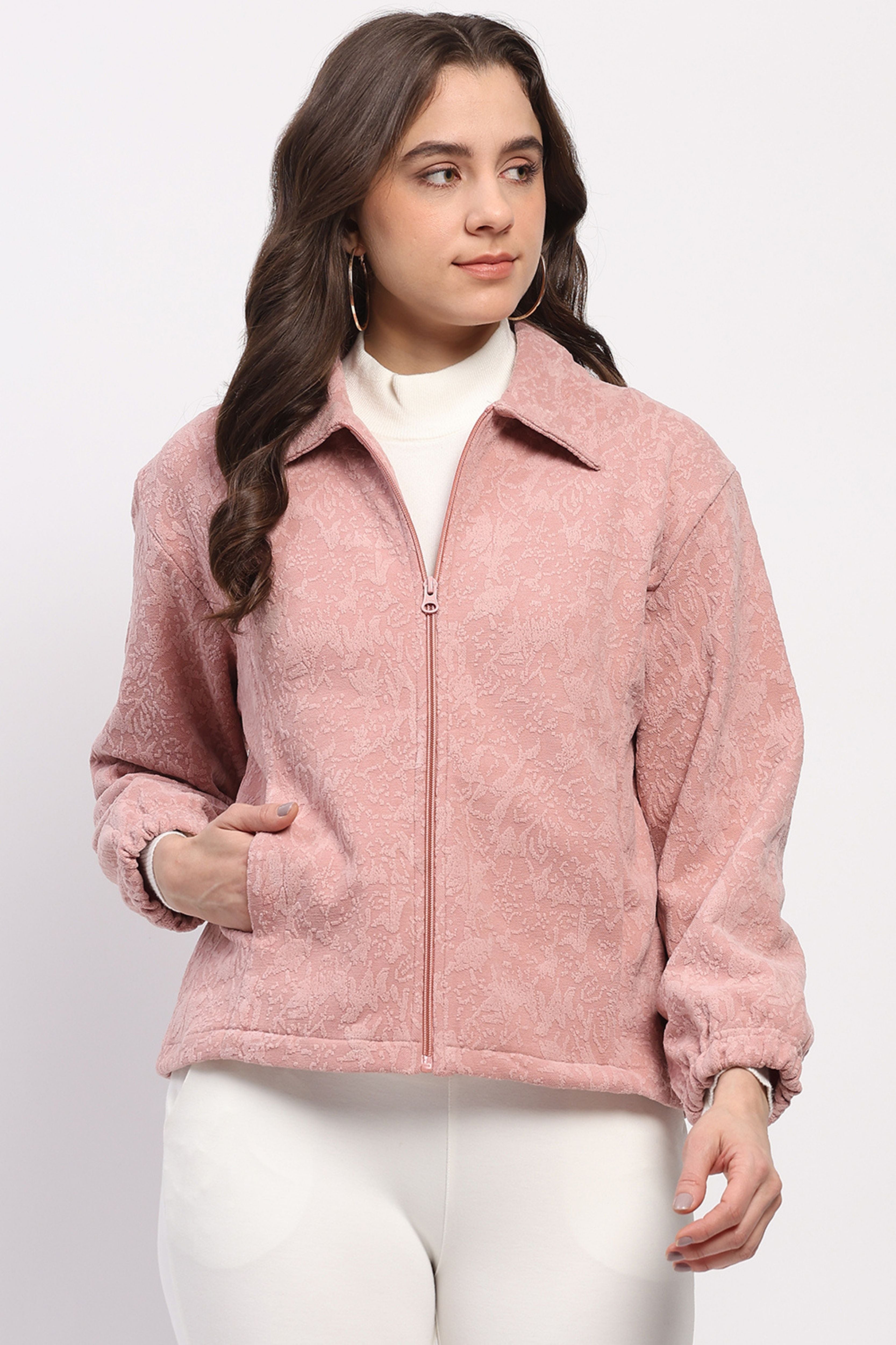Peach Pink Embossed Winter Sweatshirt